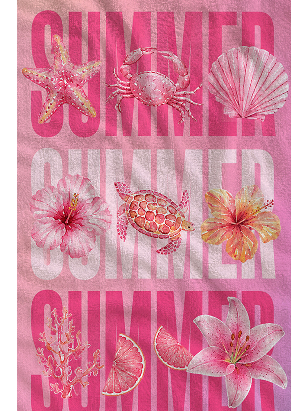 Pop Art Pembe Summer Yazılı Tipografik Desenli 70x150 Plaj Havlusu - Dijital Baskılı Banyo Havlusu-2