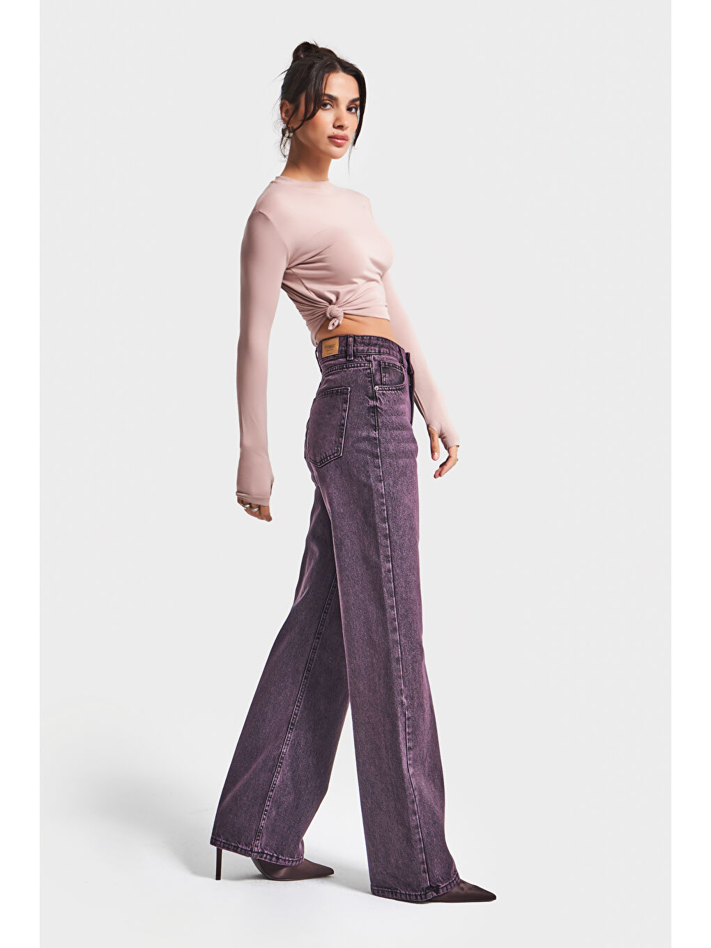 Kadın Taşlanmış Bordo Renk 20w5-111 Straingt Fit Yüksek Bel %100 Pamuk Denim Jean-3