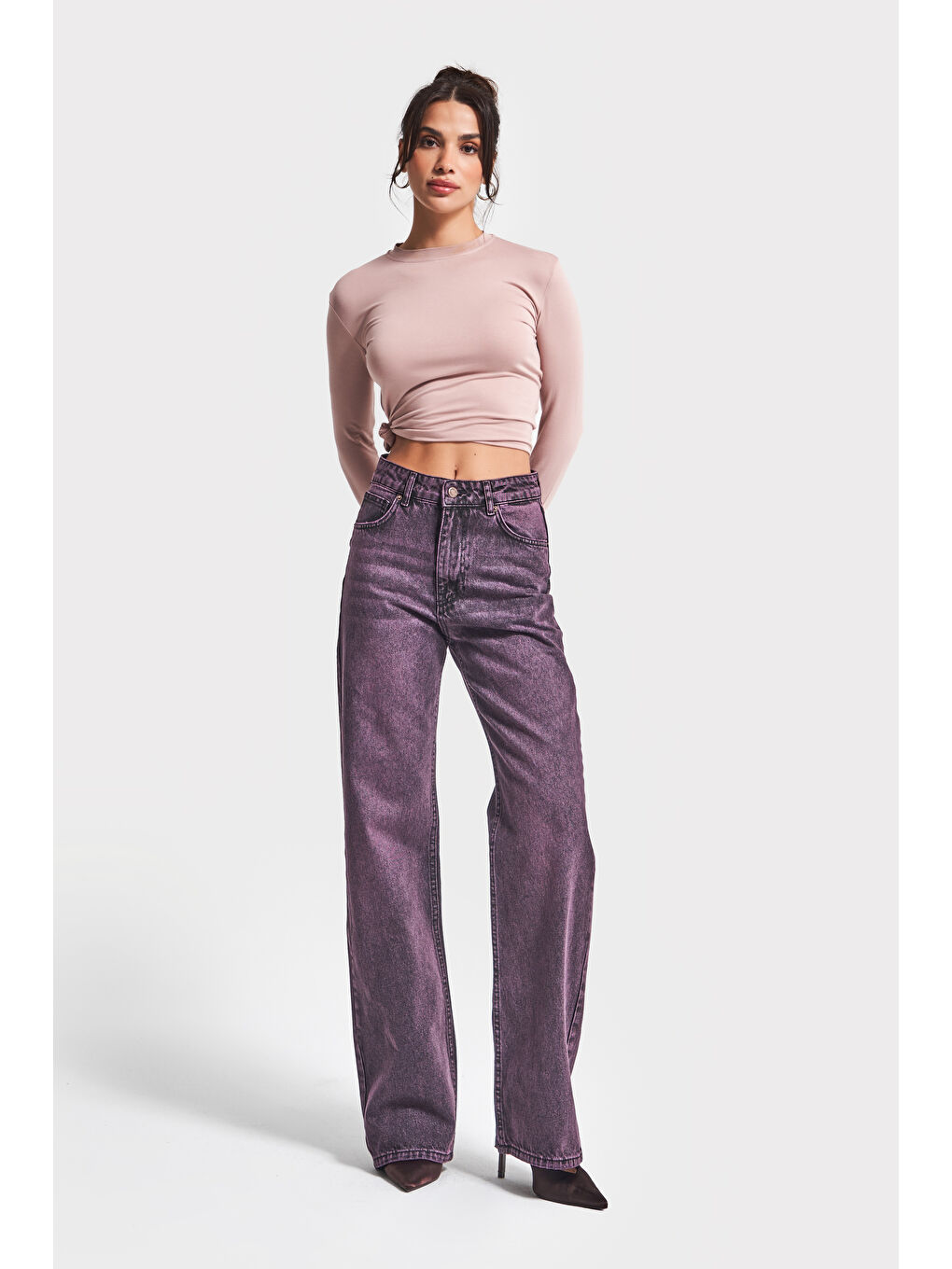 Kadın Taşlanmış Bordo Renk 20w5-111 Straingt Fit Yüksek Bel %100 Pamuk Denim Jean-4