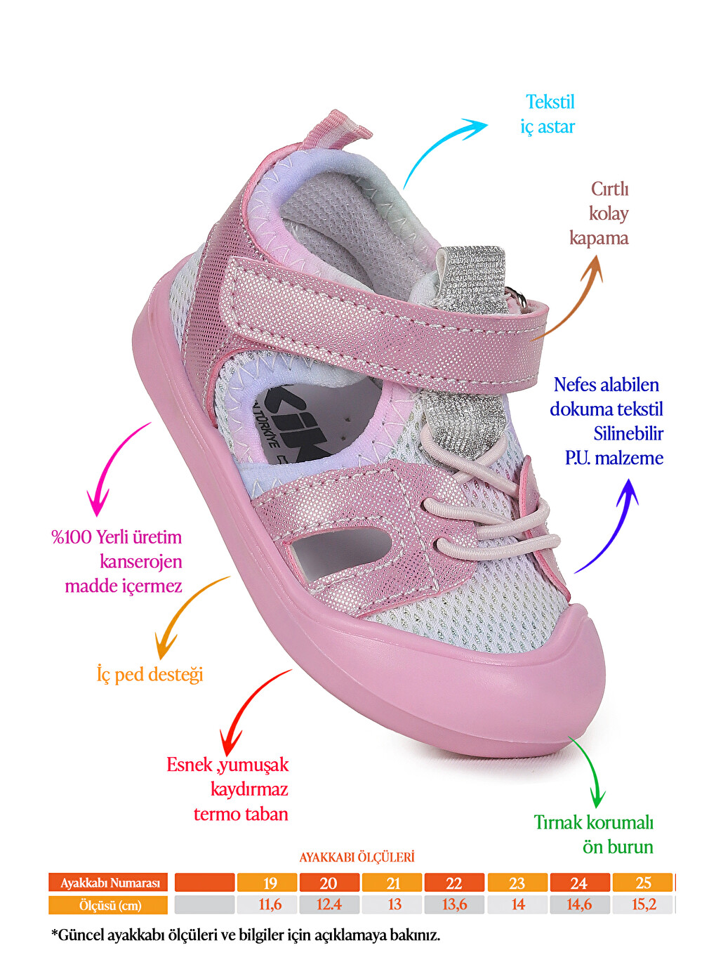 Pembe Tapel İlk Adım Cırtlı Kız Bebek Sandalet-1