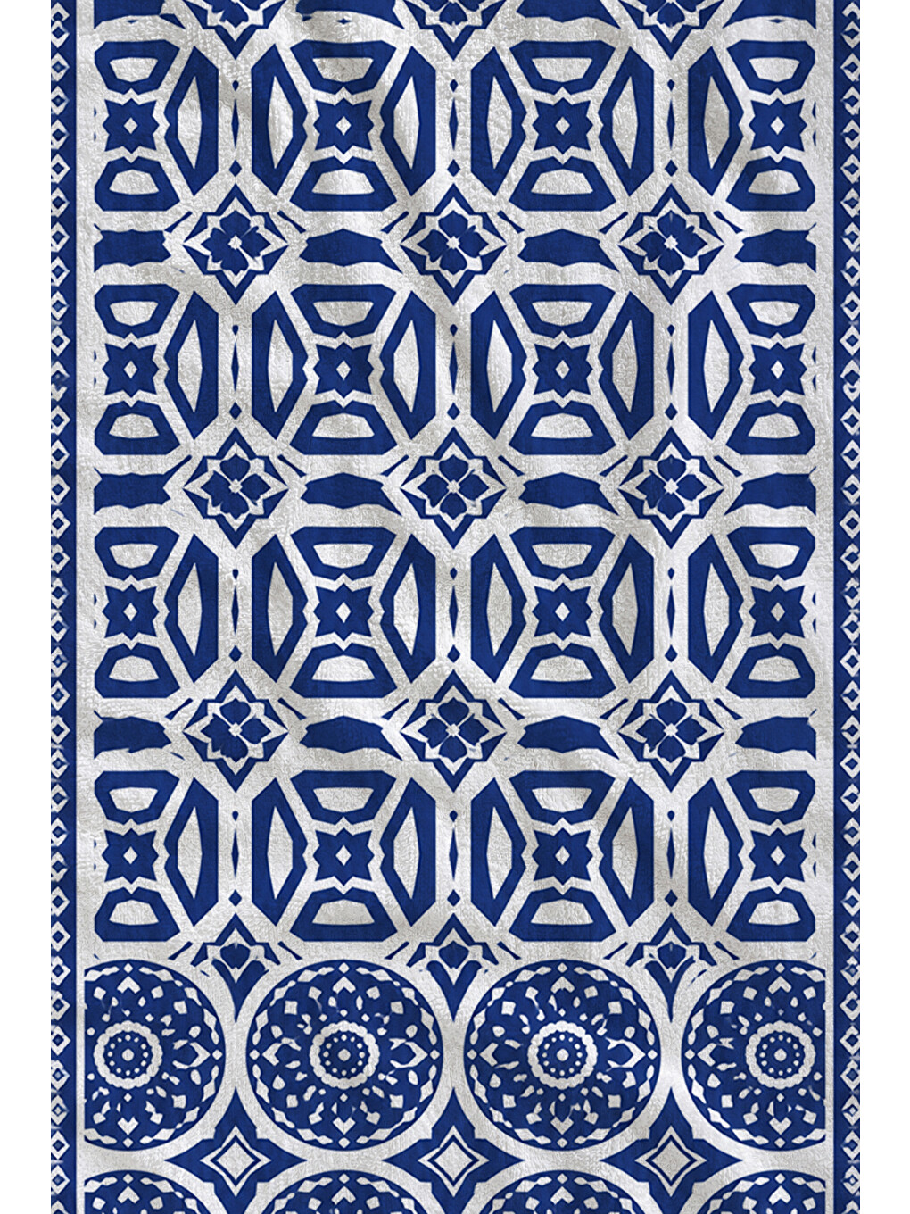 Bohem Mavi Mandala Karo Motifli Desenli 70x150 Plaj Havlusu - Dijital Baskılı Solmaz Banyo Havlusu-2