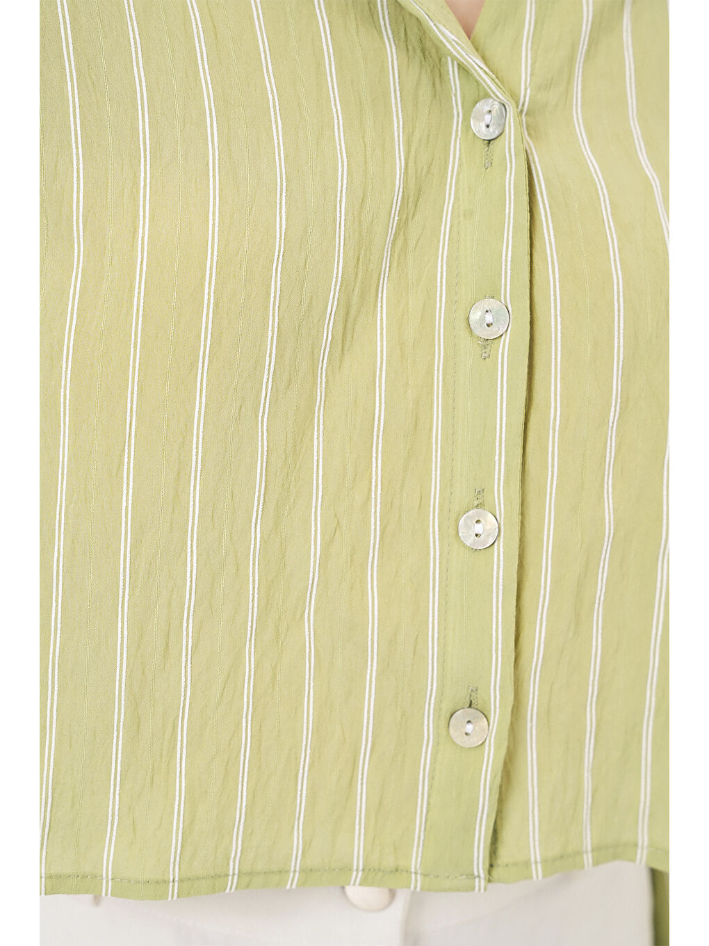 Kadın Çizgili Oversize Kısa Gömlek 20326 - E.Yeşil-3