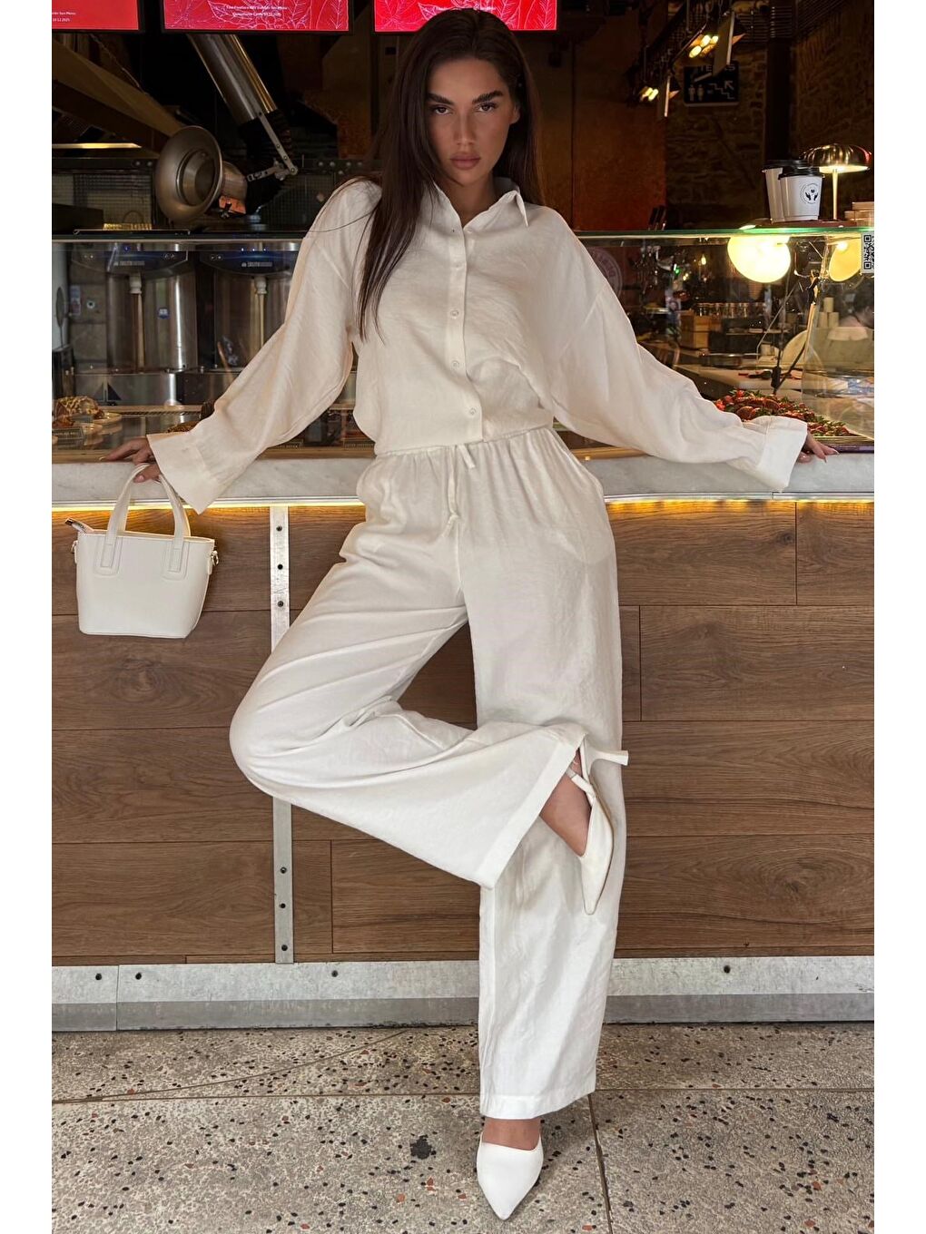 Beyaz Soft Touch Modal Gömlekli Takım Mg2742-1