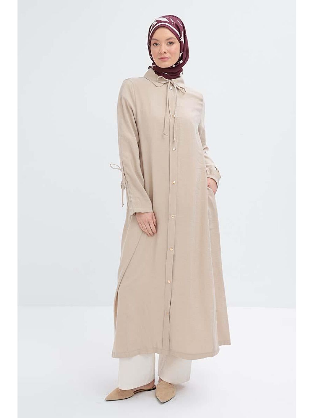Bej-Kolu Büzmeli Çıtçıtlı Modal Ferace-1
