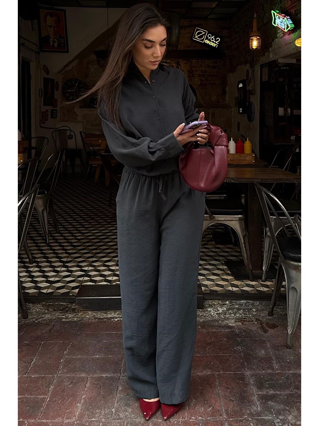 Gri Füme Soft Touch Modal Gömlekli Takım Mg2742-3