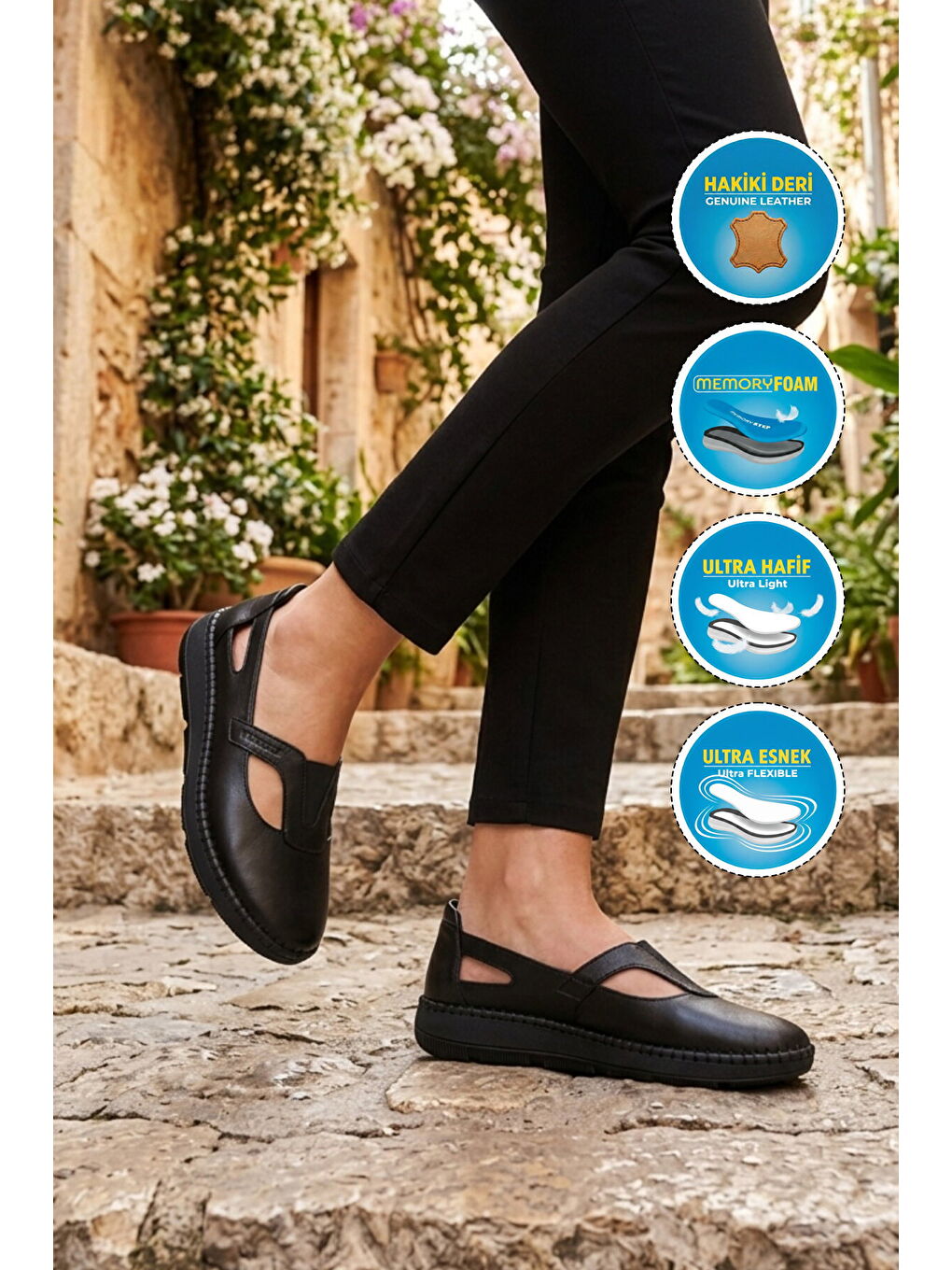 Siyah Hakiki Deri Anatomik Kadın Casual Ayakkabı Z541 Z-2