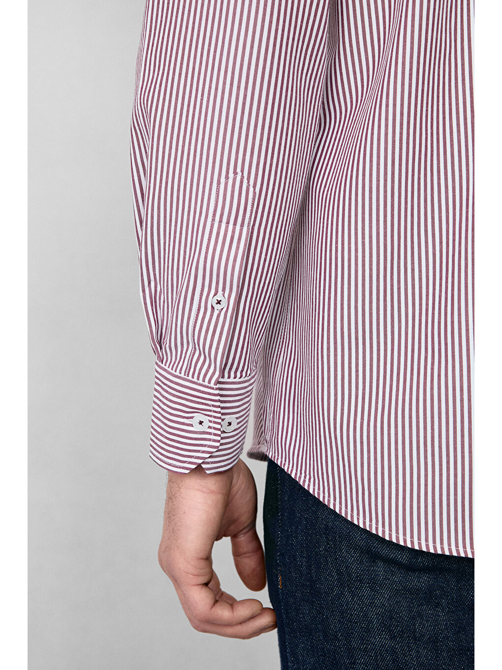 Kahverengi Uzun Kol Regular Fit Çizgili Düğmeli Yaka Pamuklu Kolay Ütülenebilir Gömlek-5