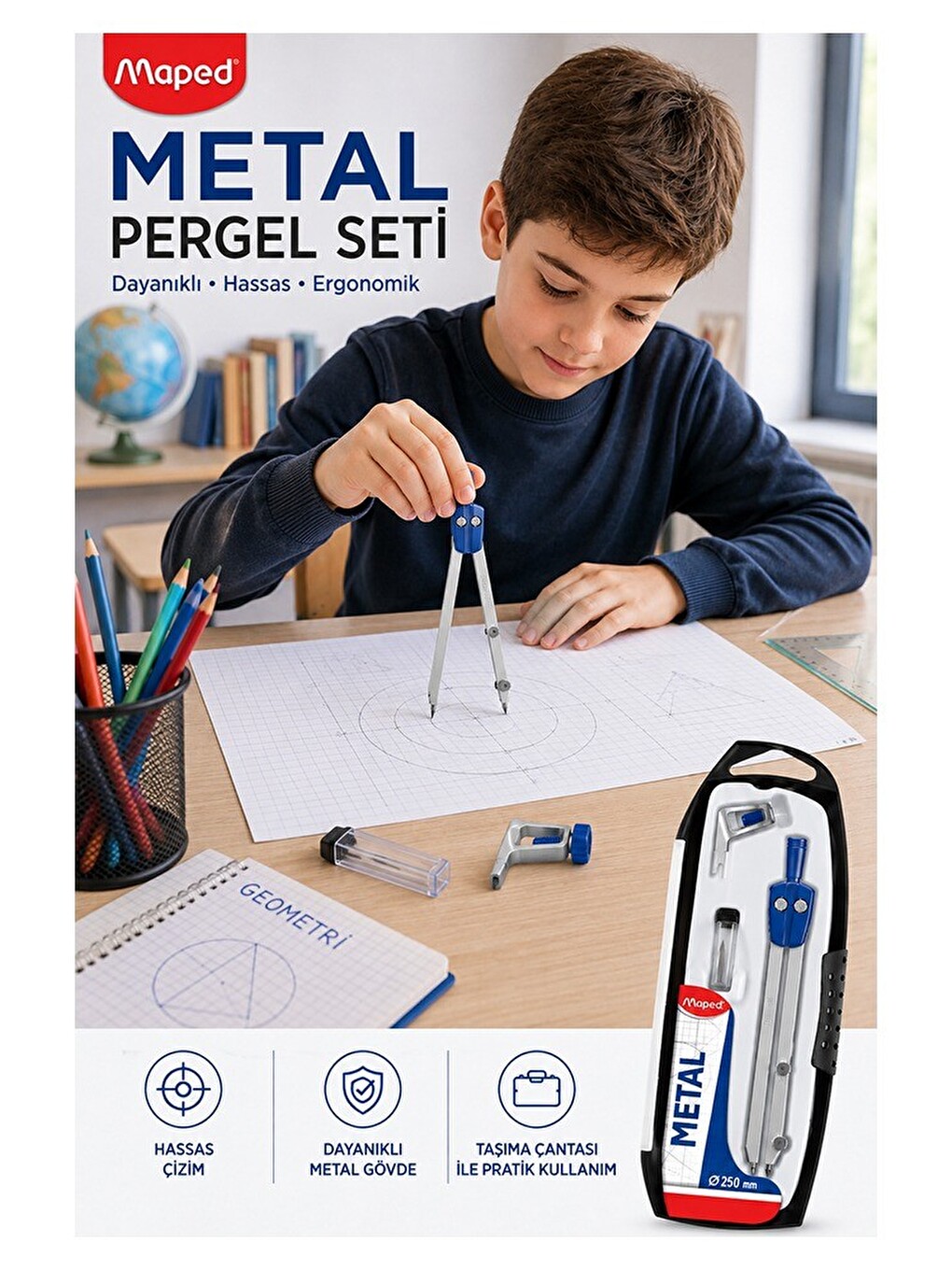 Metal Pergel Seti 3 Parça 1 197512 250mm Metal Pergel Çizim Proje Matematik Geometri Mimar Müh-1