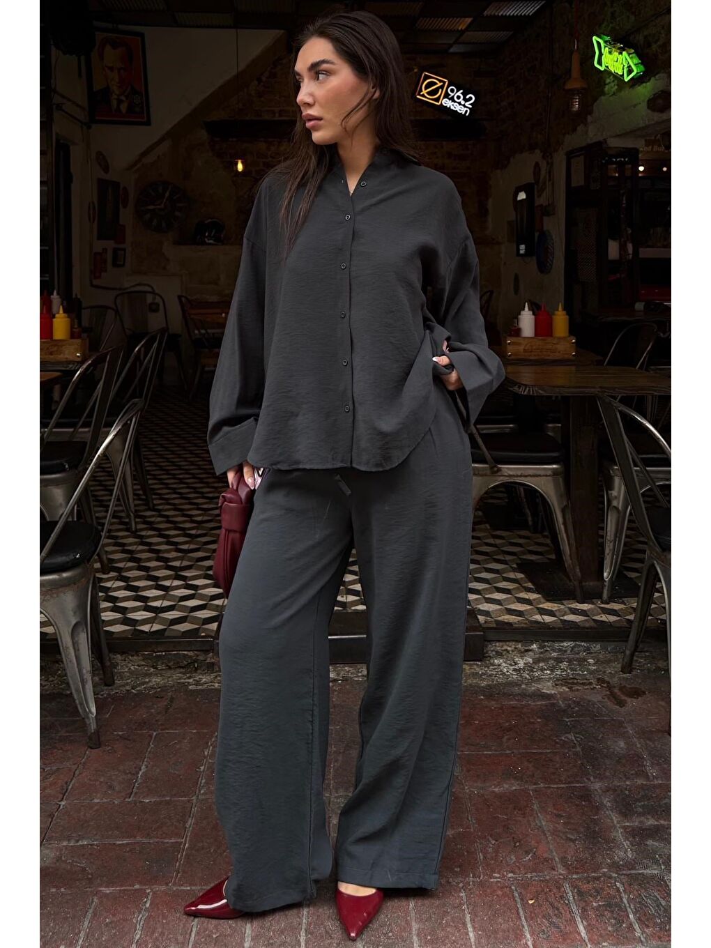 Gri Füme Soft Touch Modal Gömlekli Takım Mg2742-4