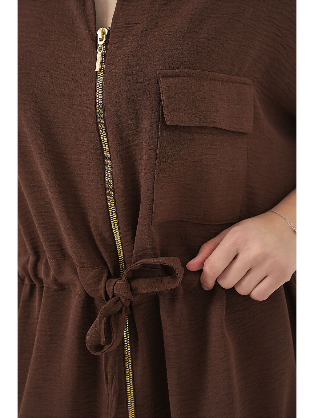 Fermuarlı Kadın Gömlek 0721 - Kahverengi-3