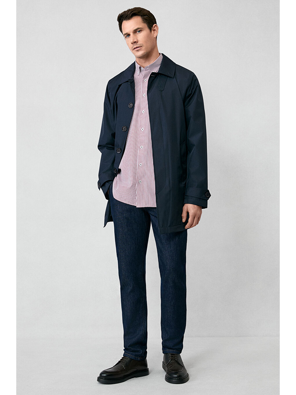 Kahverengi Uzun Kol Regular Fit Çizgili Düğmeli Yaka Pamuklu Kolay Ütülenebilir Gömlek-6