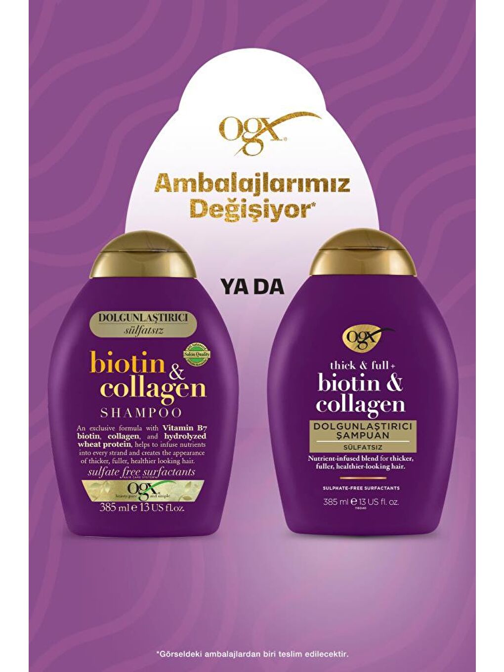 OGX Renksiz Dolgunlaştırıcı Biotin&Kolajen Sülfatsız Şampuan 385ml + Bakım Kremi 385ml