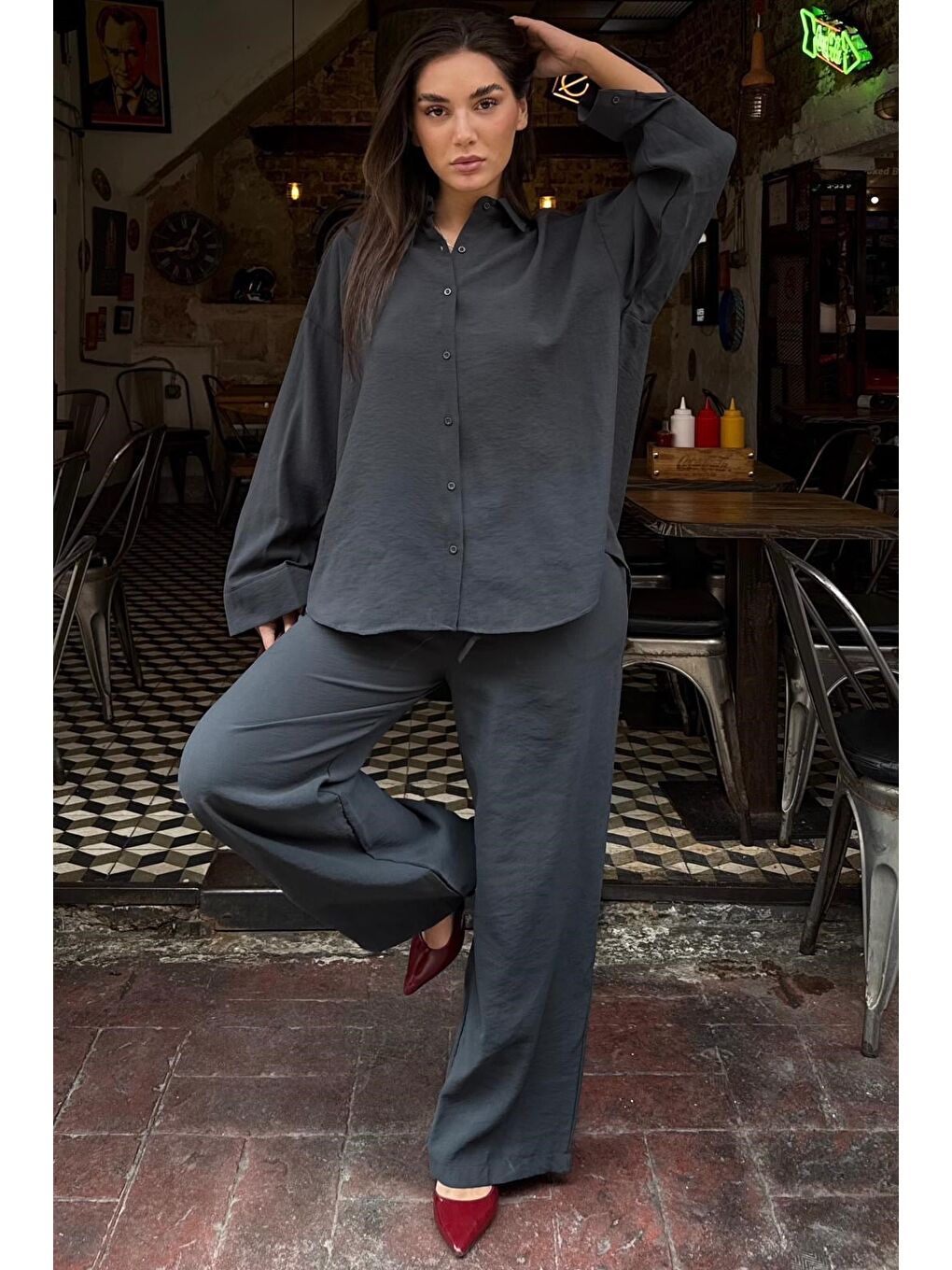 Gri Füme Soft Touch Modal Gömlekli Takım Mg2742-5