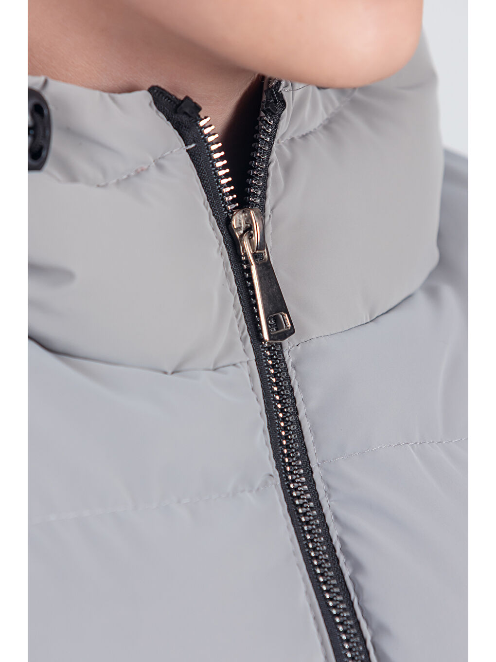 Gri Kız Çocuk Kapüşonlu Nova Kumaş Kışlık Mont KM1010-3