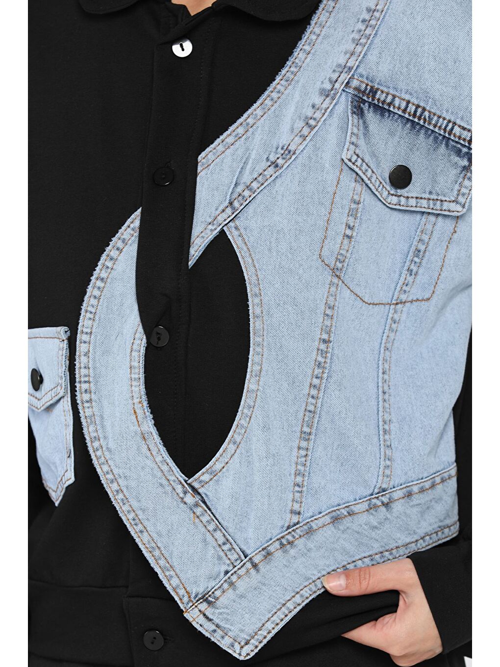 Siyah Kadın Jean Garnili Mevsimlik Ceket-3