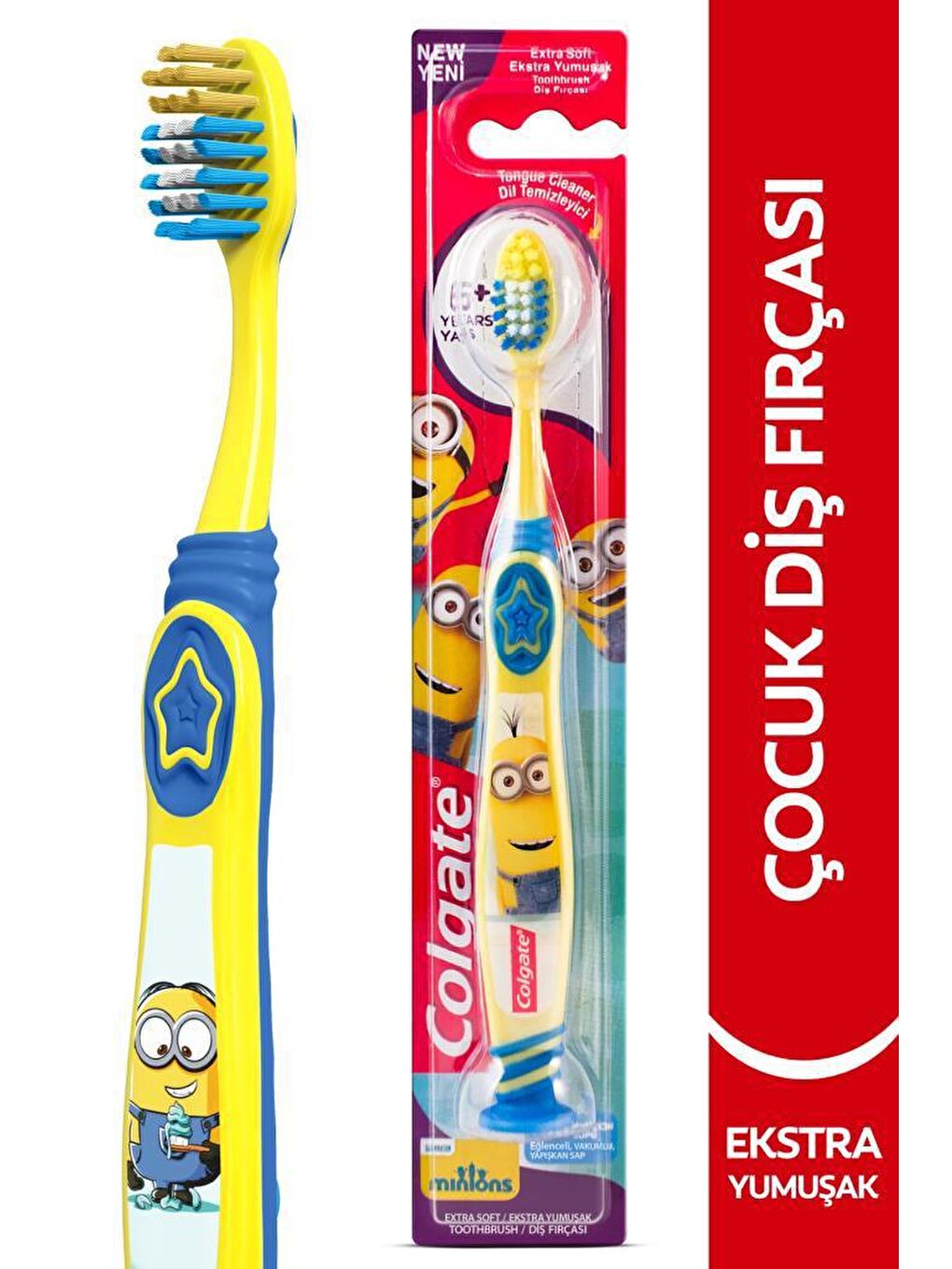 Colgate Sarı-Açık Mavi Minions 6+ Yaş Vakumlu Yapışkan Sap Ekstra Yumuşak Çocuk Diş Fırçası