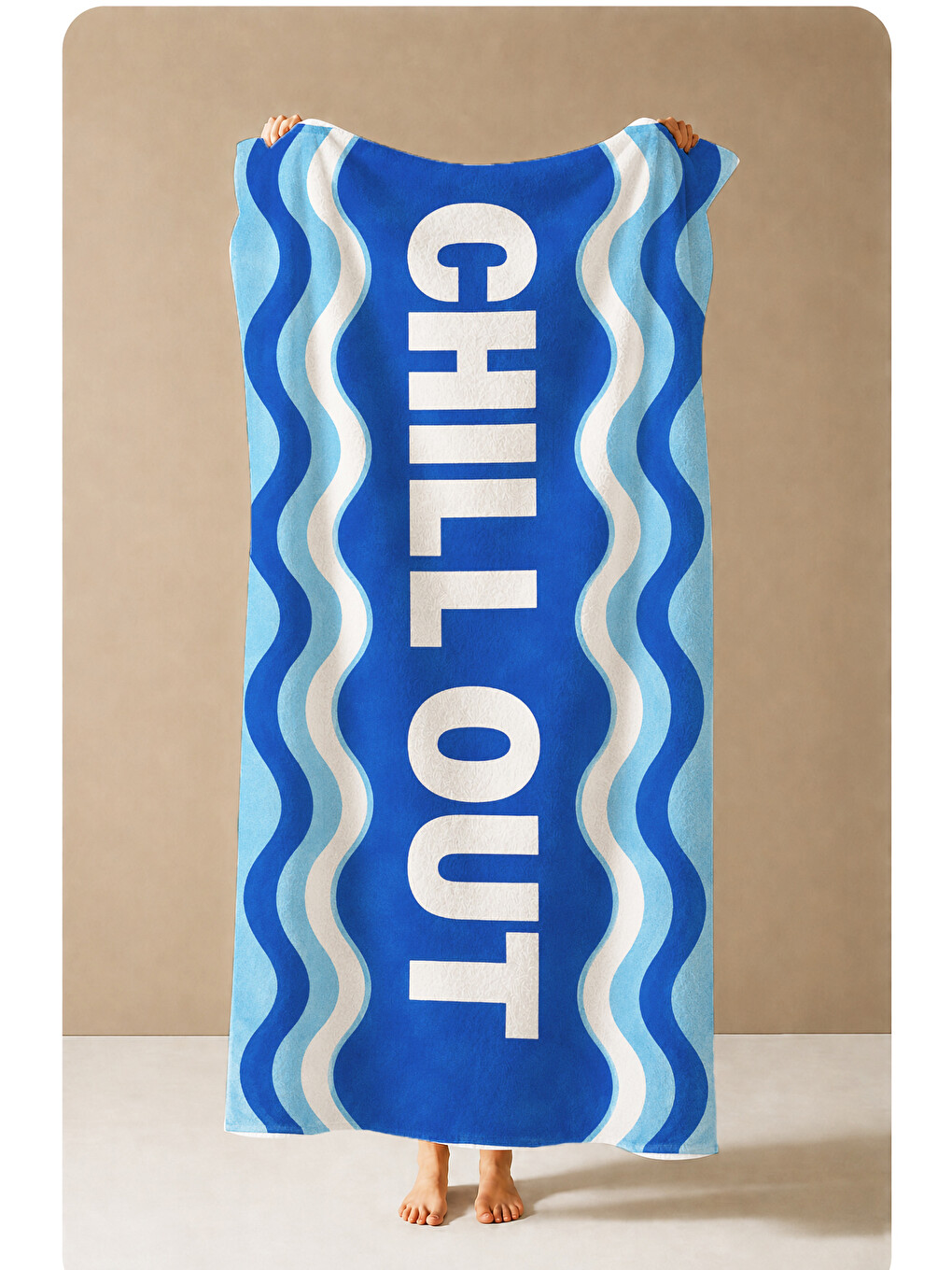 Pop Art Chill Out Yazılı Mavi Desenli 70x150 Plaj Havlusu - Dijital Baskılı Solmaz Banyo Havlusu-3