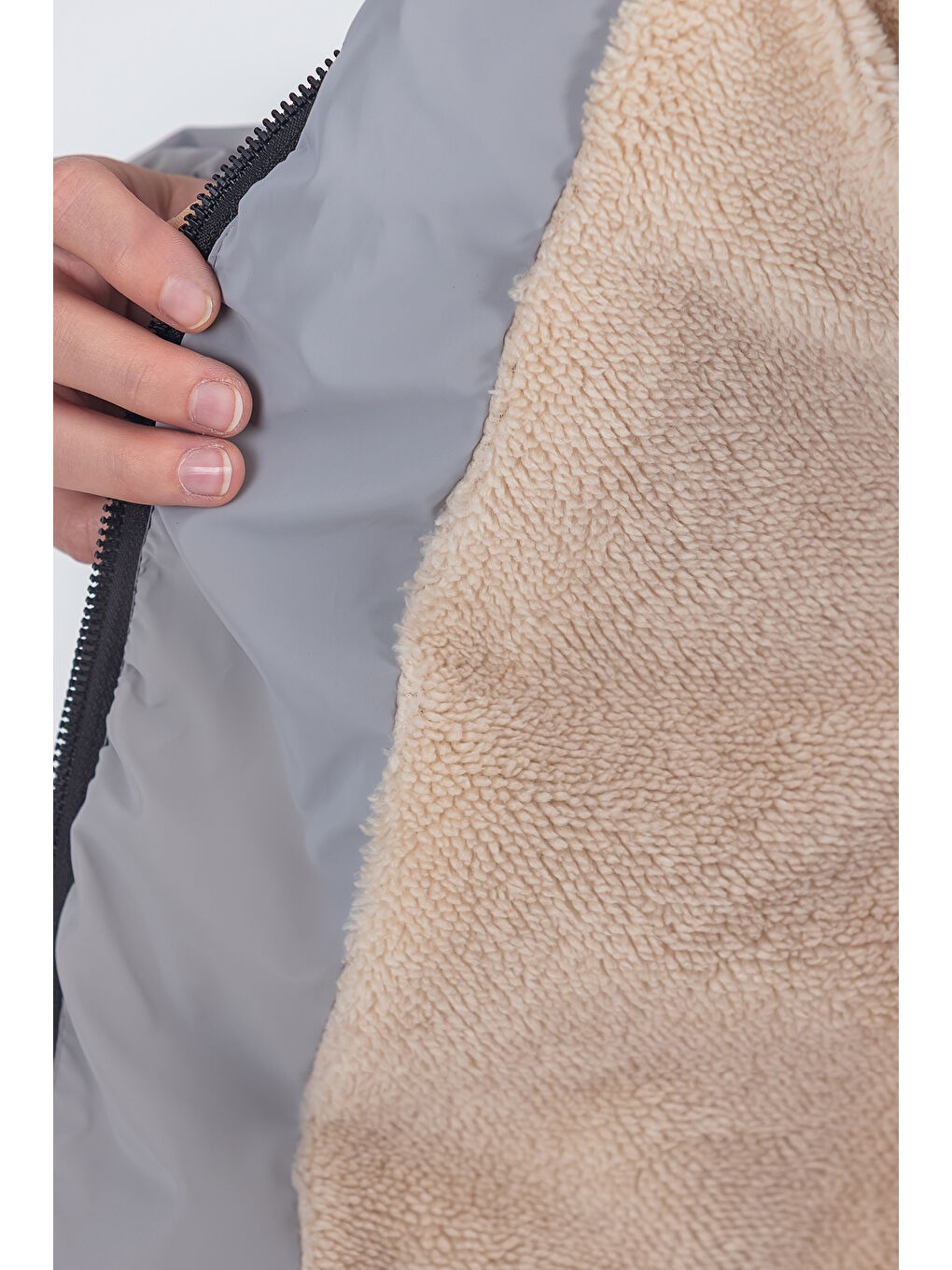 Gri Kız Çocuk Kapüşonlu Nova Kumaş Kışlık Mont KM1010-5