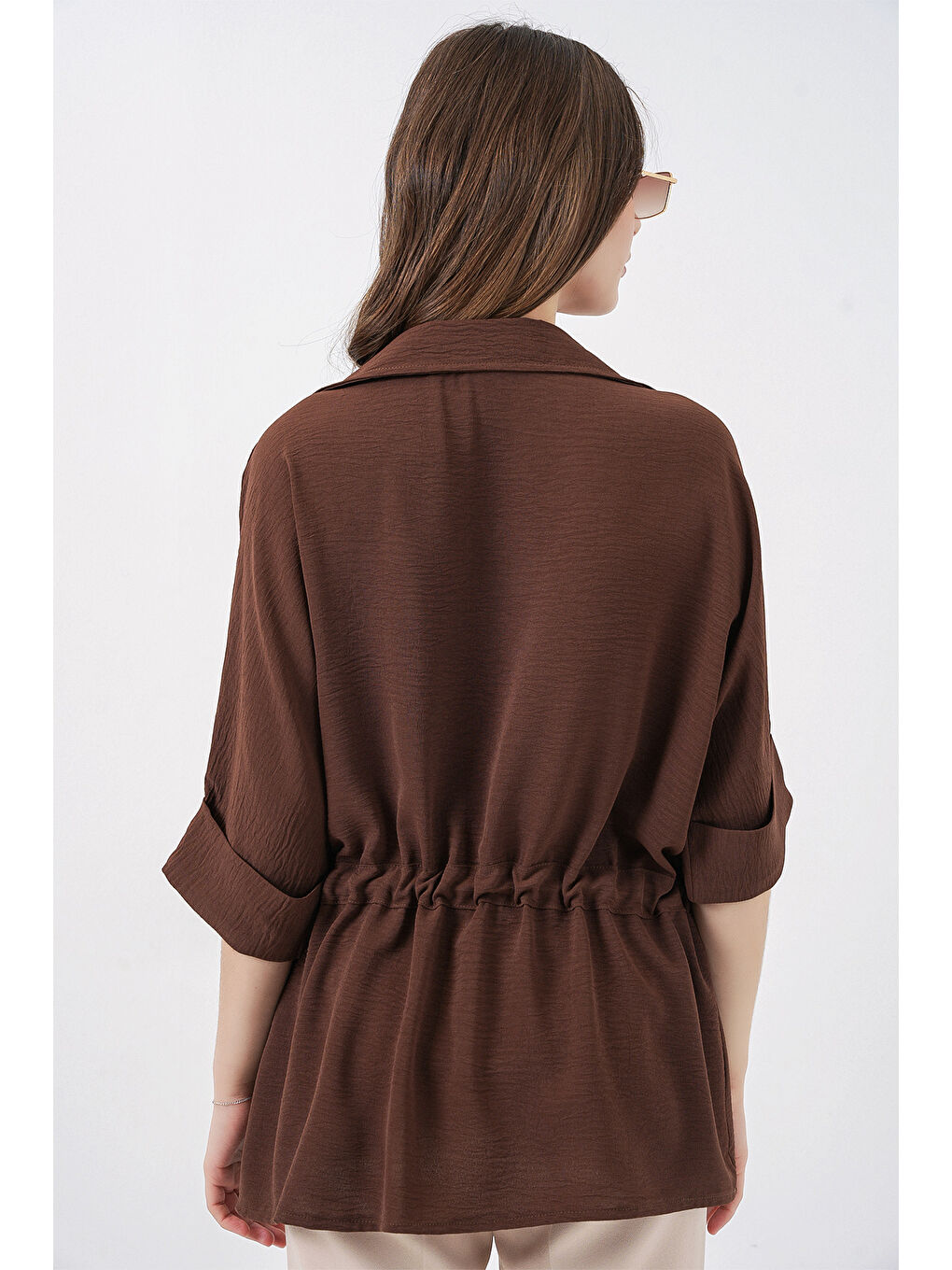Fermuarlı Kadın Gömlek 0721 - Kahverengi-4