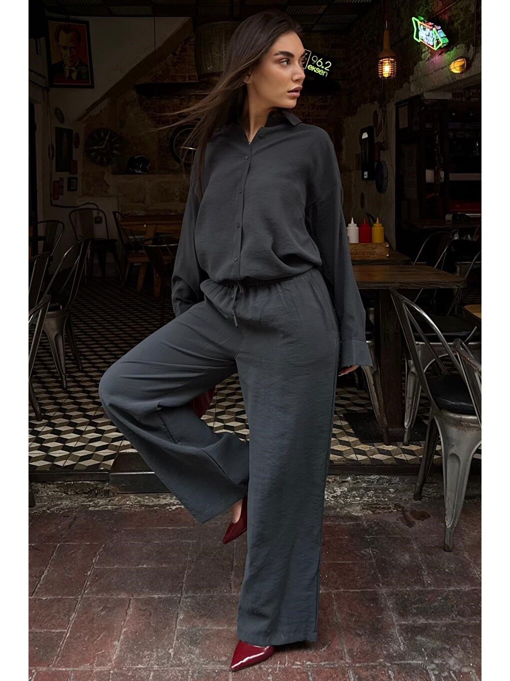 Gri Füme Soft Touch Modal Gömlekli Takım Mg2742-6