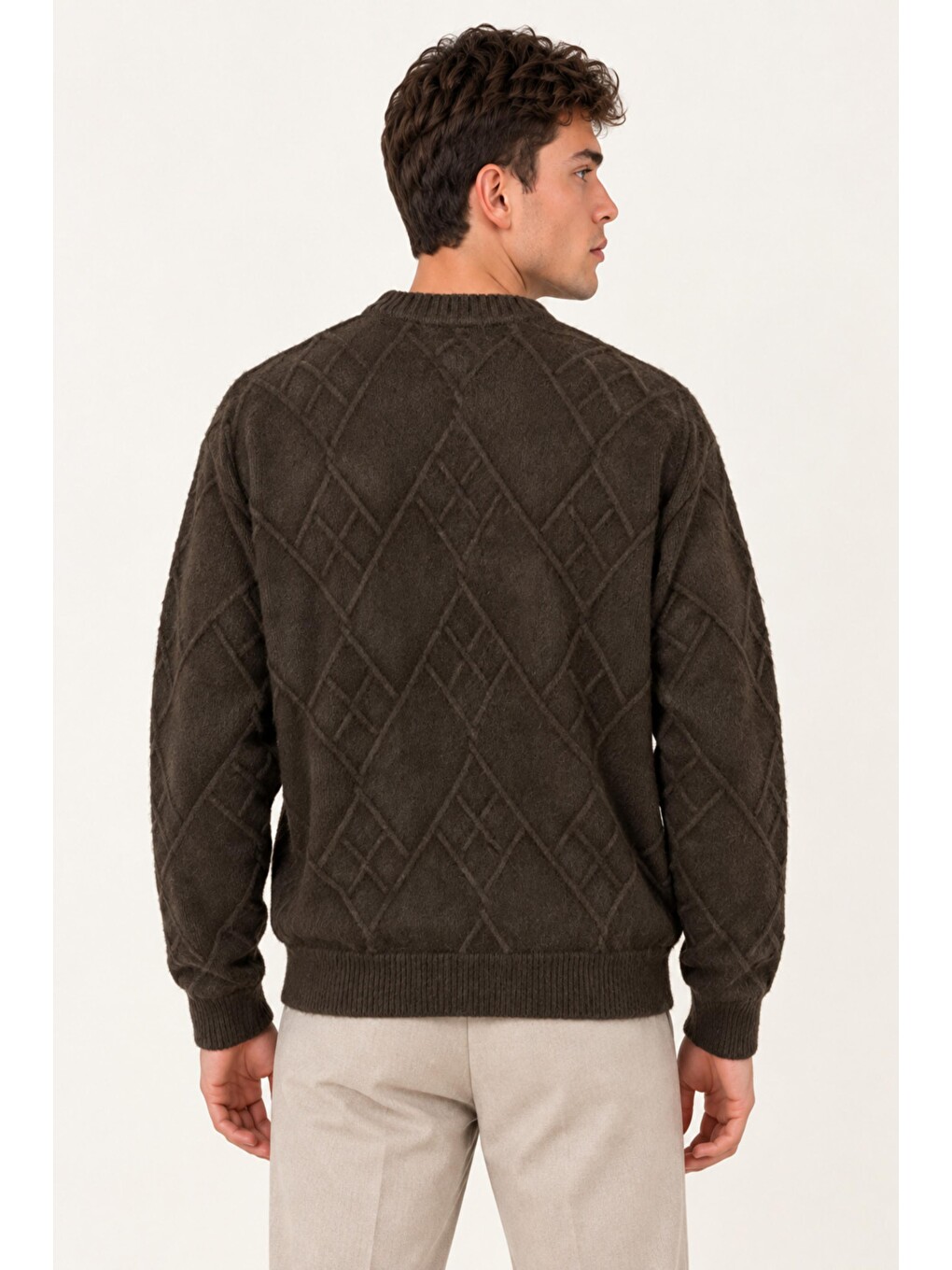 Kahverengi Çapraz Desen Oversize Kışlık Kazak Dp 17567_10066-4