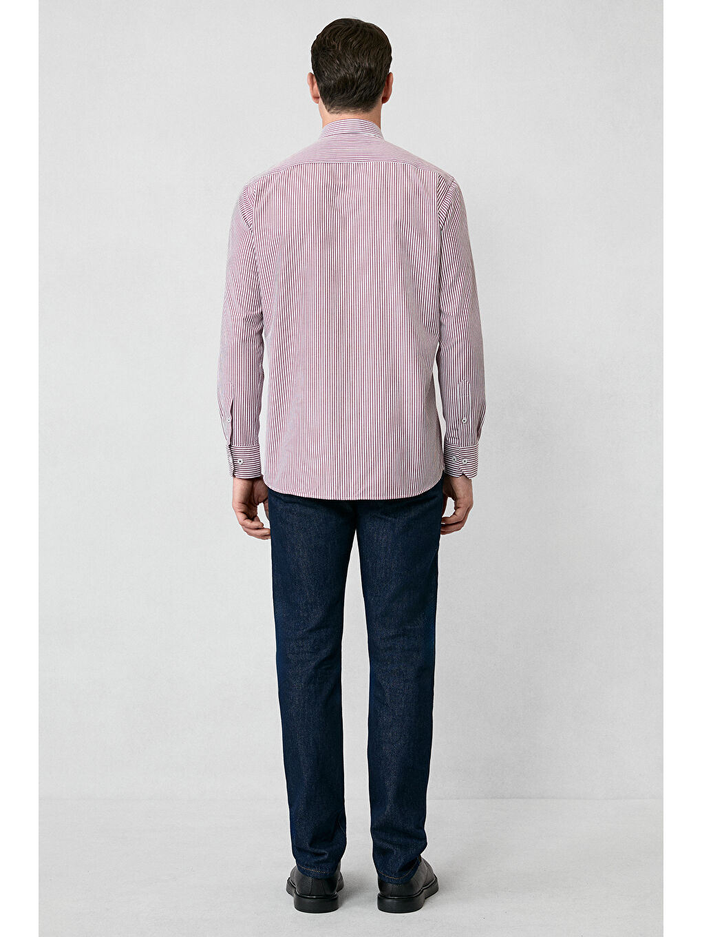 Kahverengi Uzun Kol Regular Fit Çizgili Düğmeli Yaka Pamuklu Kolay Ütülenebilir Gömlek-7