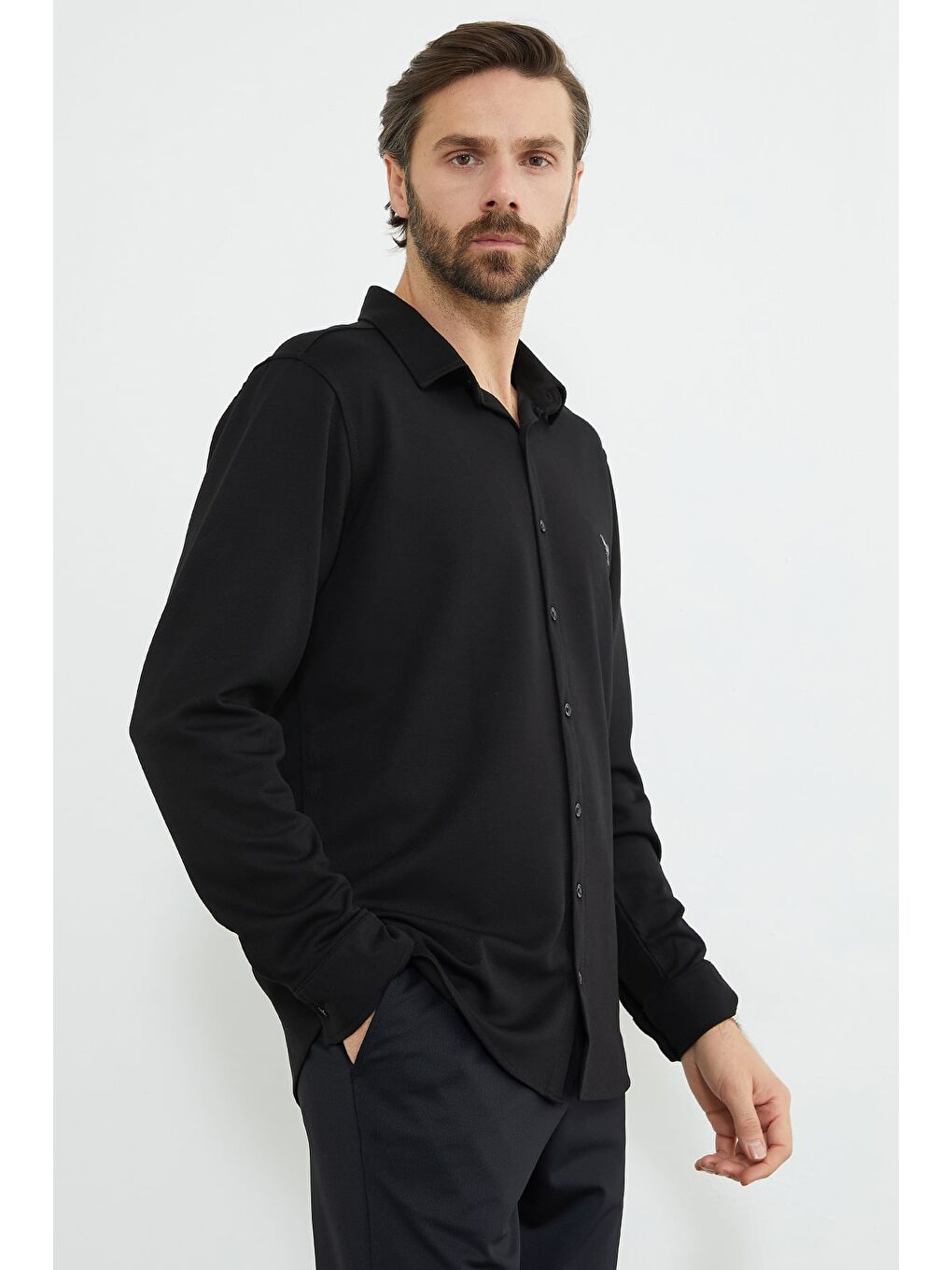 Siyah Baskılı Uzun Kol Modal Kumaş Gömlek-2