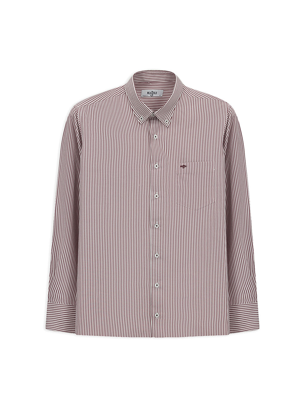 Kahverengi Uzun Kol Regular Fit Çizgili Düğmeli Yaka Pamuklu Kolay Ütülenebilir Gömlek-8