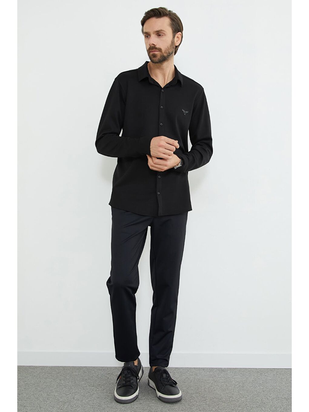 Siyah Baskılı Uzun Kol Modal Kumaş Gömlek-3