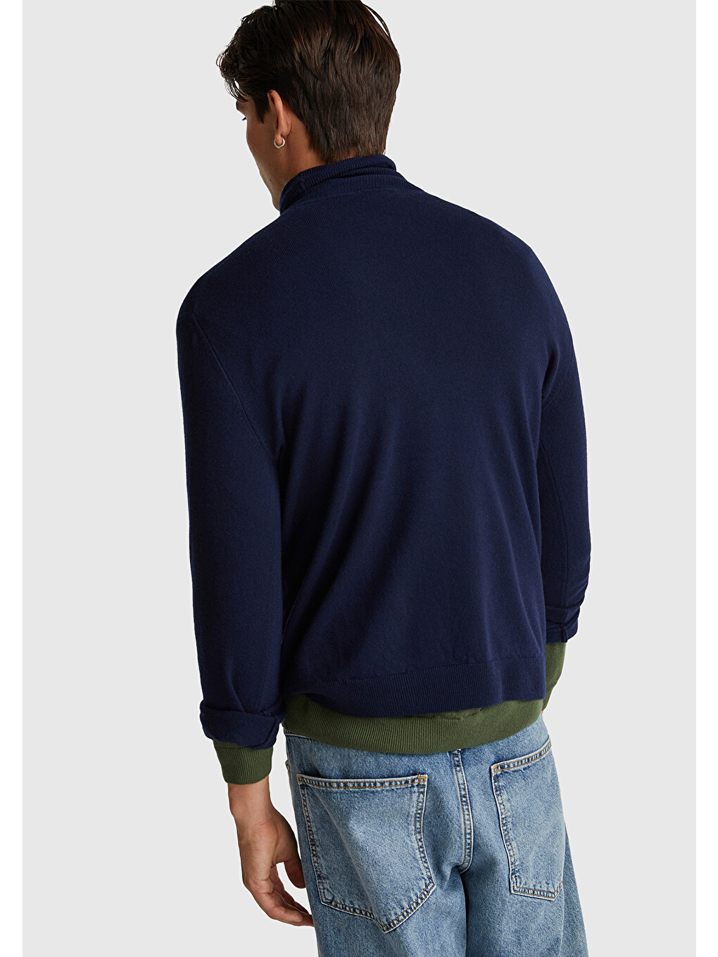 Erkek Lacivert %100 Merino Boğazlı Kazak-2