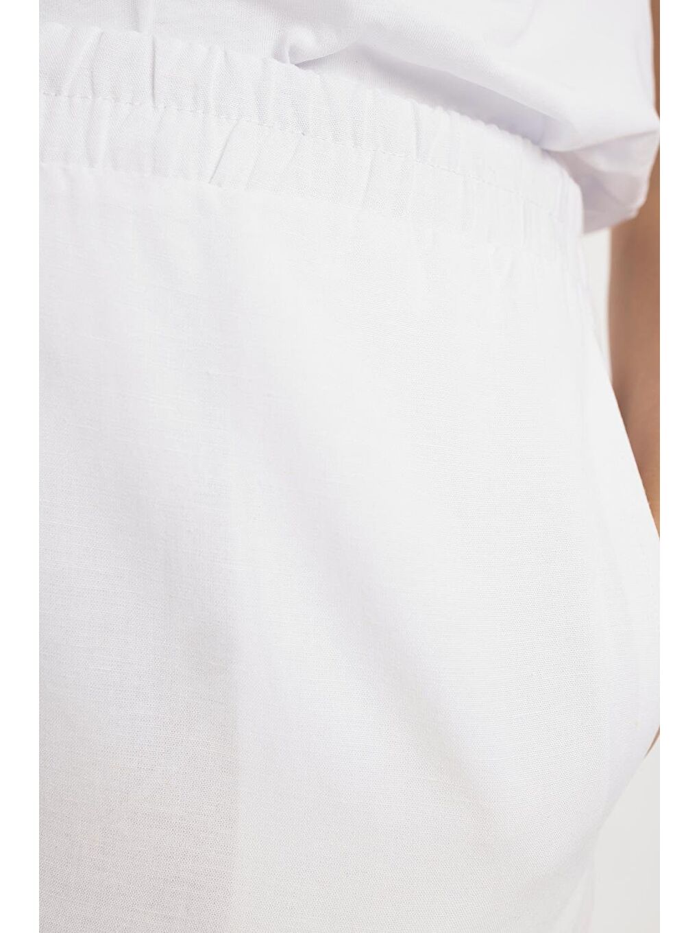 Beyaz-Büyük Beden Beli Lastikli Geniş Paça Keten Pantolon-4