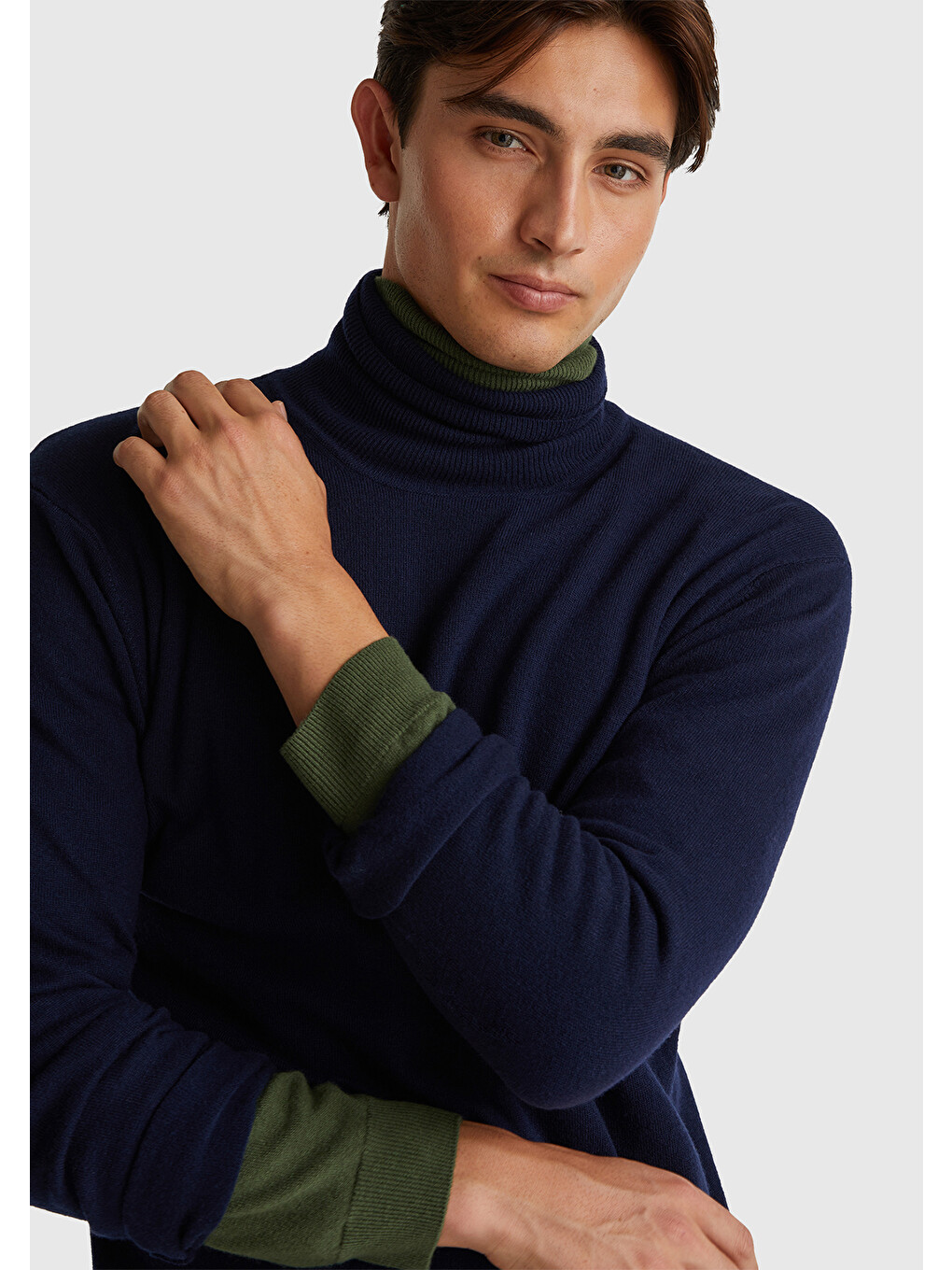 Erkek Lacivert %100 Merino Boğazlı Kazak-5