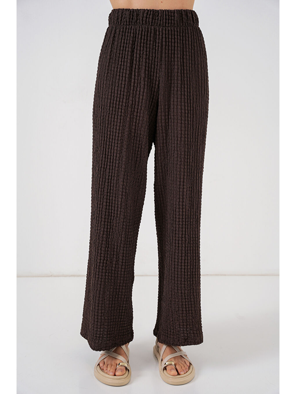 Kadın Örme Bluz Pantolon İkili Takım 30052 - Kahverengi-2