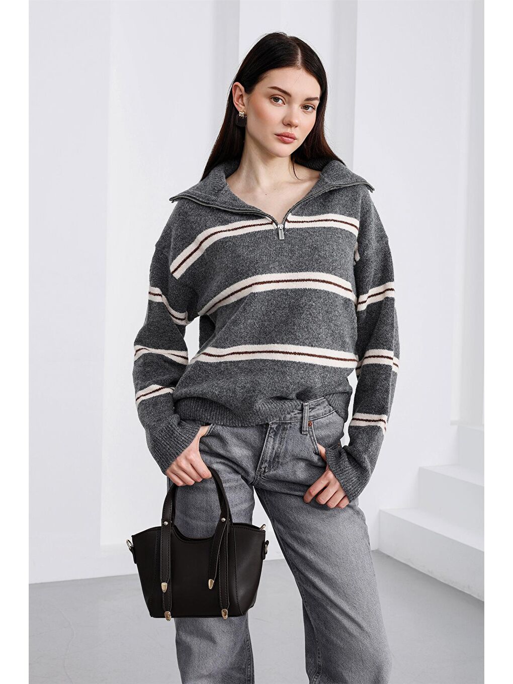 Kahverengi Pureline El Ve Çapraz Çanta Kahve-2