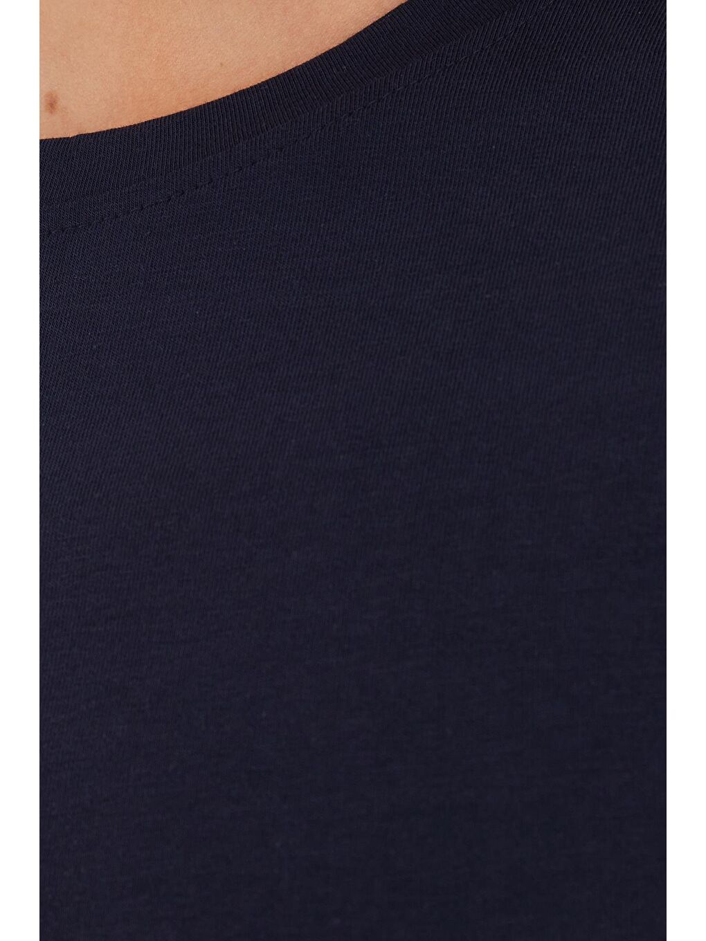 Kadın Slim Fit Dar Kesim Pamuklu Bisiklet Yaka Lacivert Bluz-5