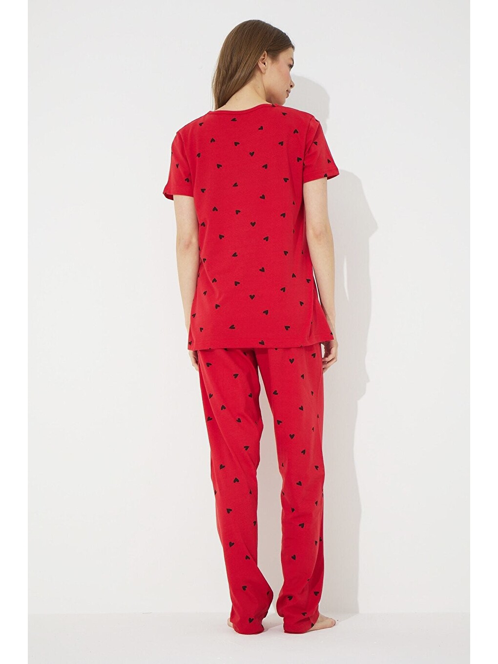 Kırmızı Kısa Kollu Pamuklu Pijama Takımı-2