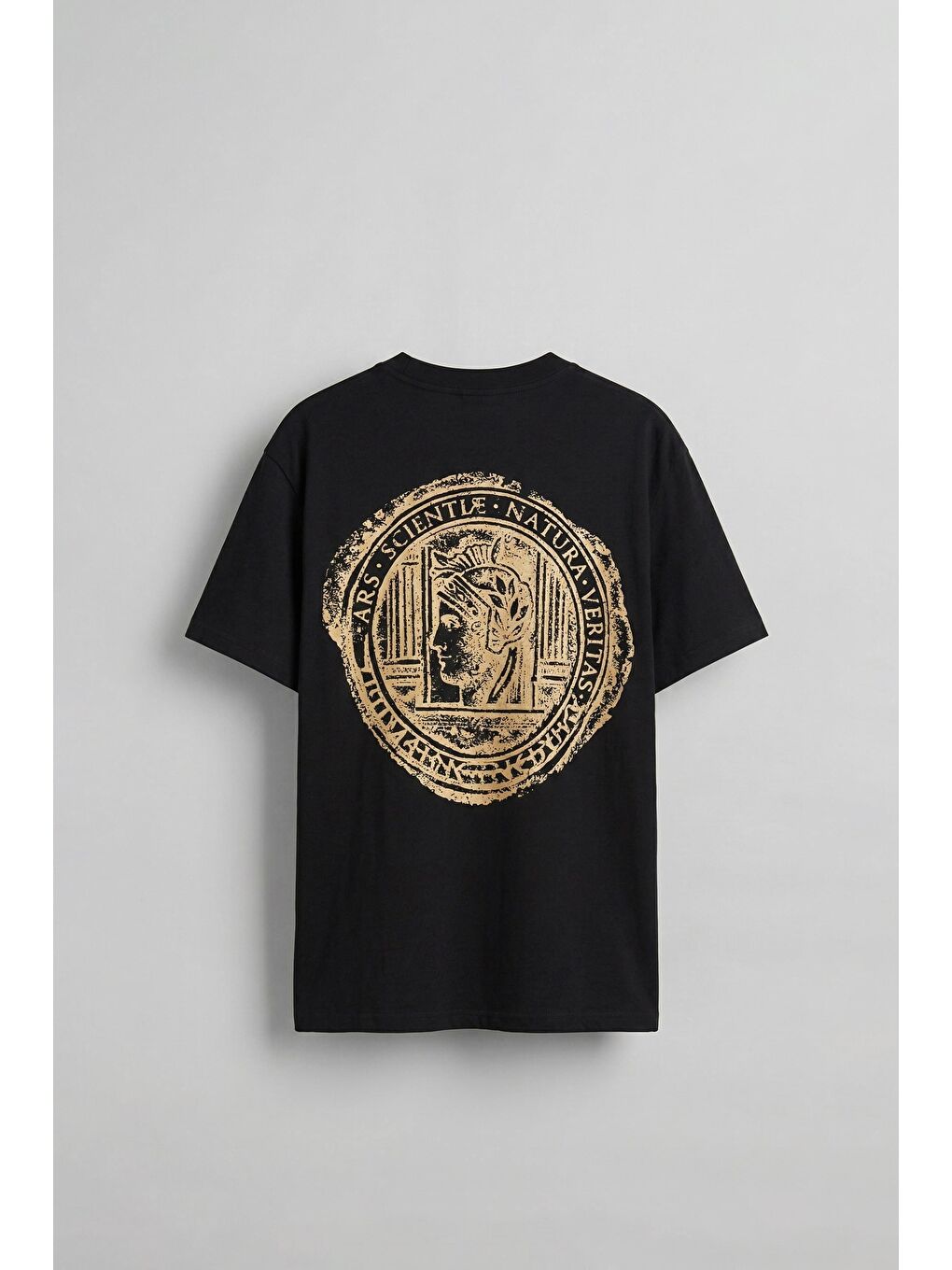 Erkek Oversize Antik Mühür Kabartmalı Baskılı T-Shirt Siyah