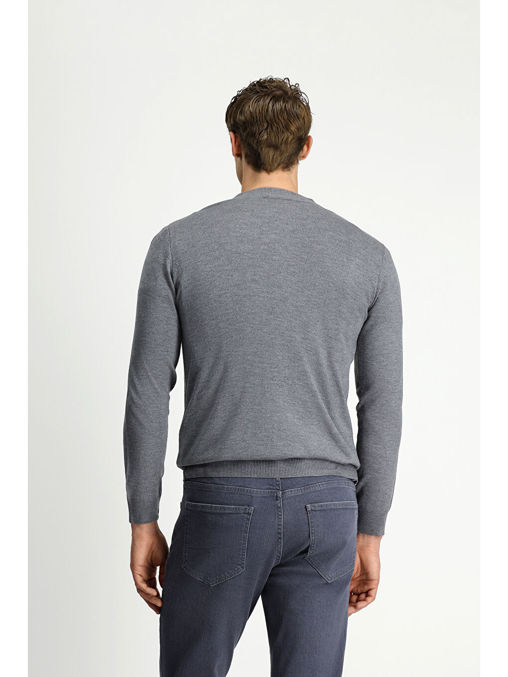 Gri Yarım Balıkçı Yaka Regular Fit Fermuarlı Triko Kazak-4