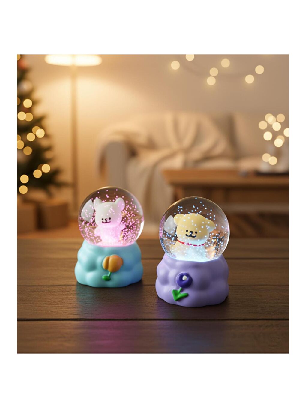Karışık Mini Işıklı Sevimli Köpek Kar Küresi-2