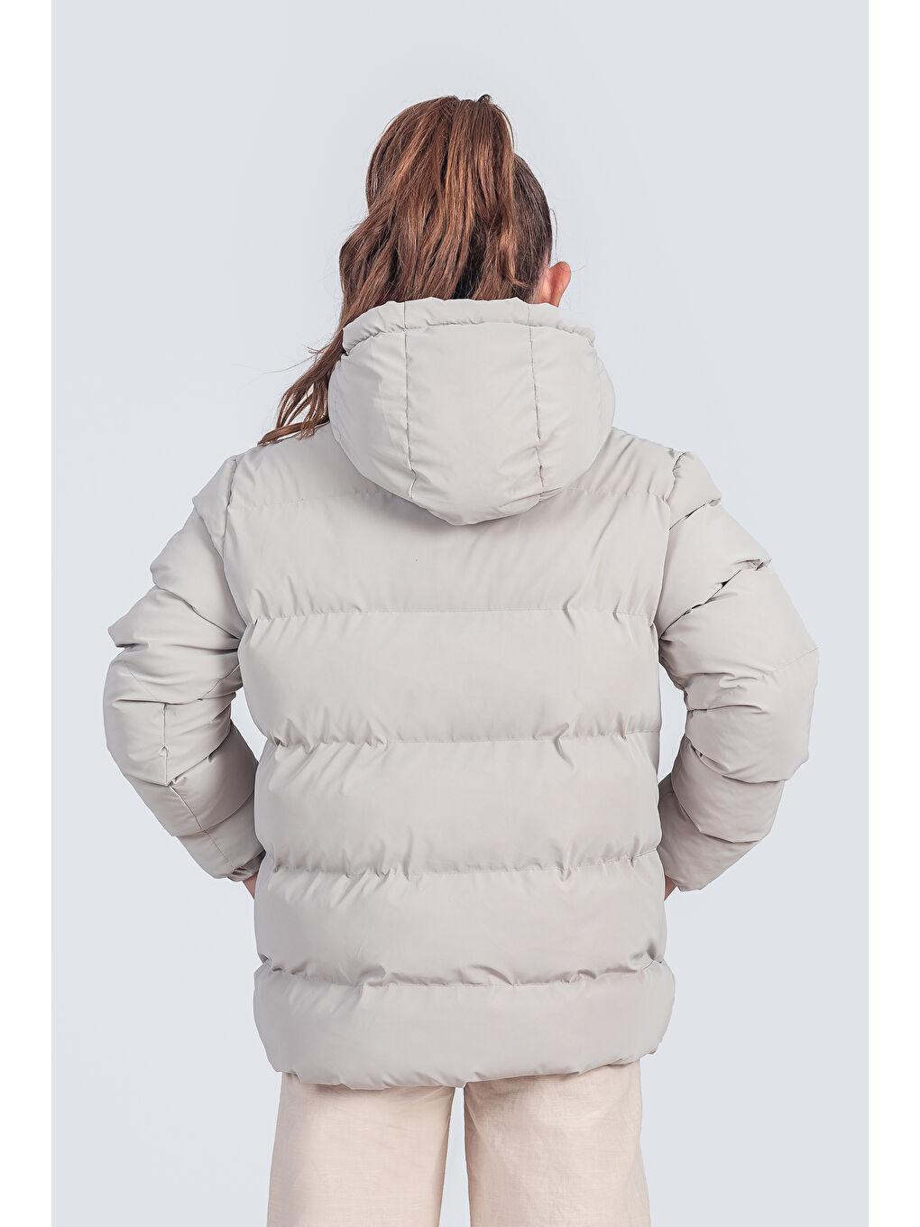 Bej Kız Çocuk Kapüşonlu Nova Kumaş Kışlık Mont KM1010-3