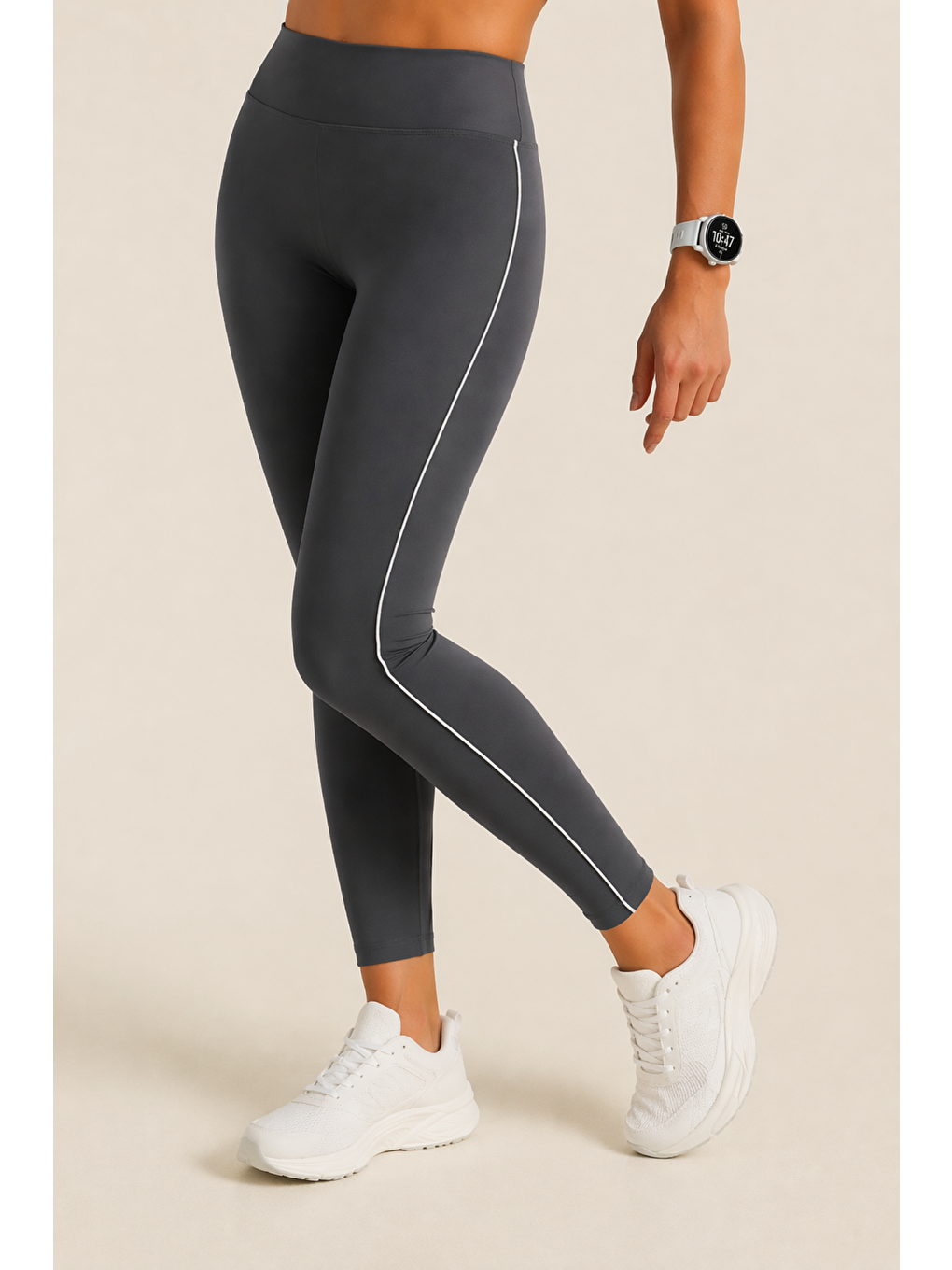 Gri Kadın Ekstra Yüksek Bel Biyeli Dalgıç Kumaş Esnek Spor Rahat Günlük Tayt