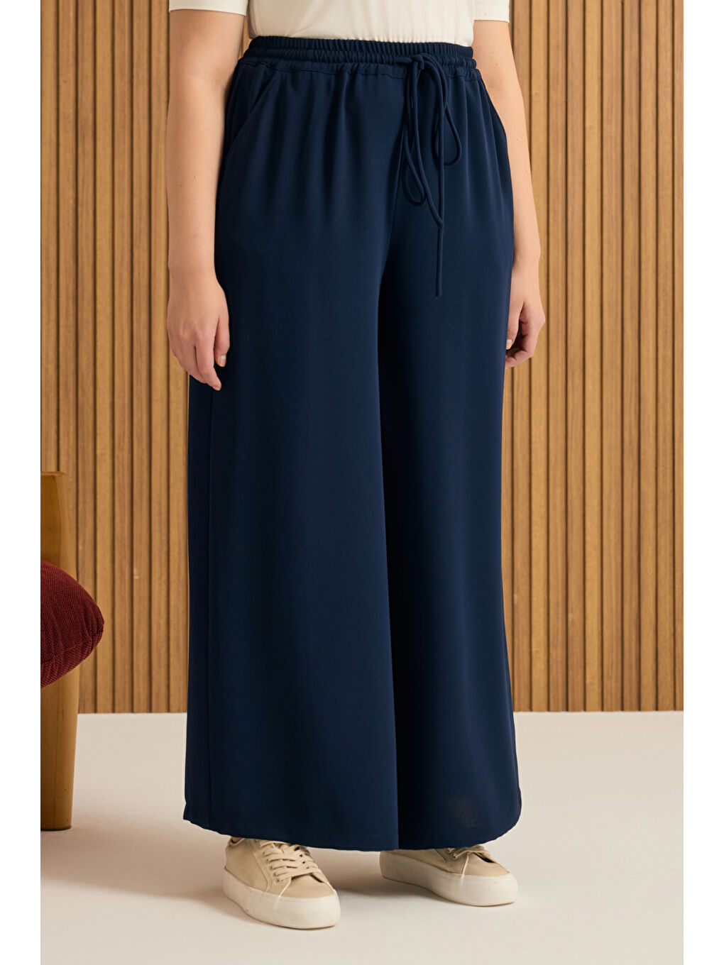 Lacivert Beli Lastikli Pantolon Etek-2