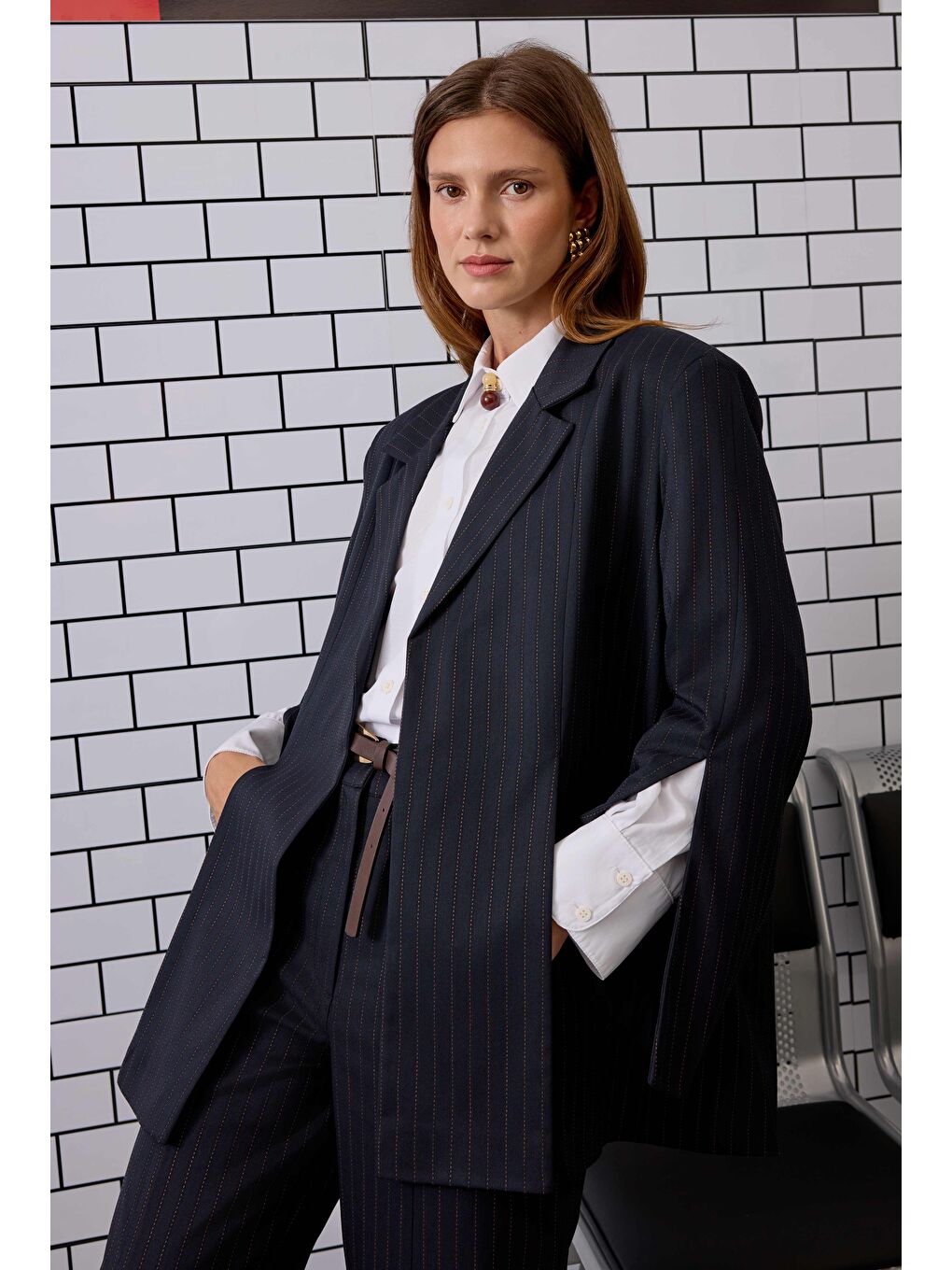 Yırtmaç Detaylı Ceket Lacivert-1