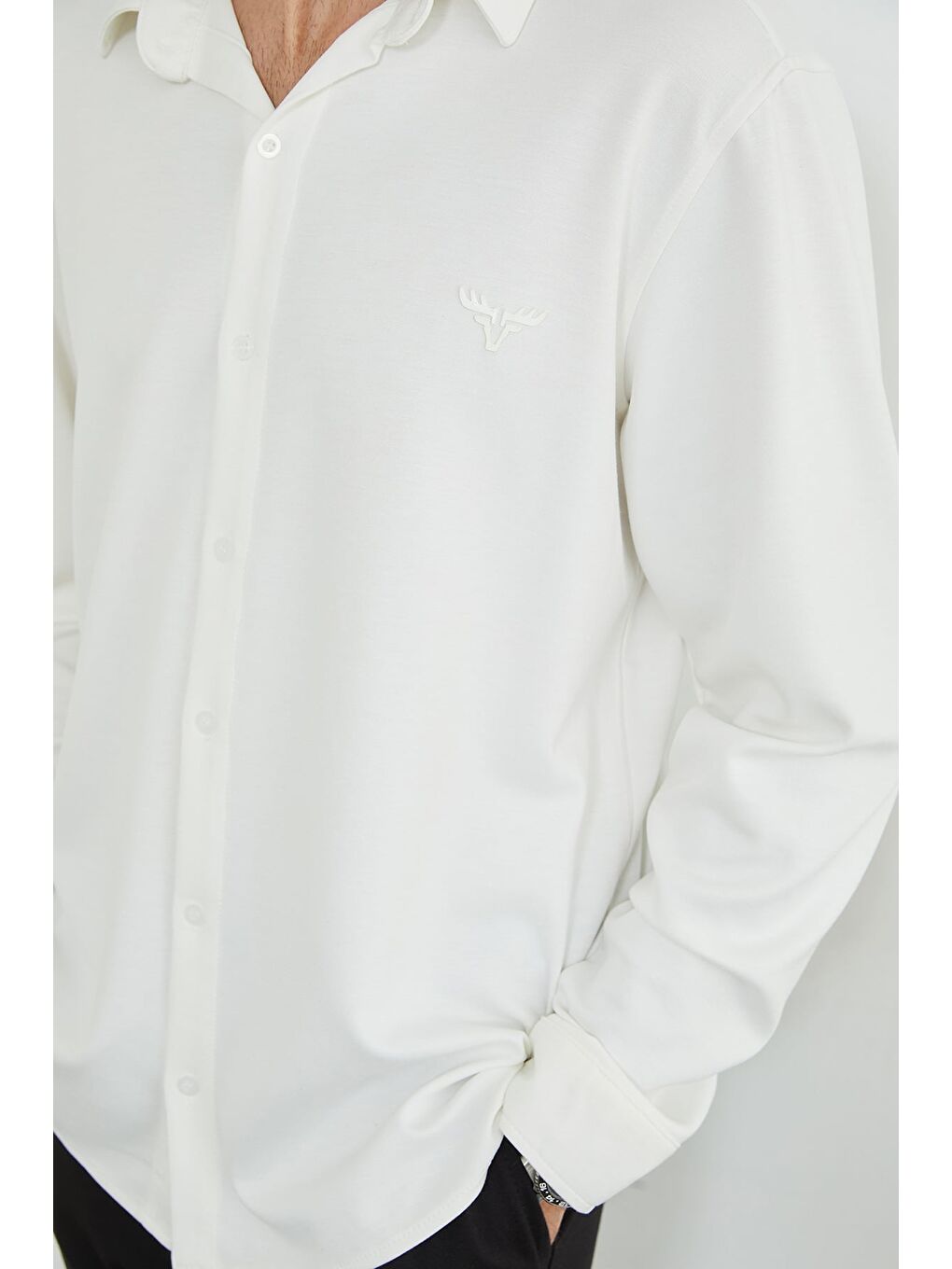 Beyaz Baskılı Uzun Kol Modal Kumaş Gömlek-2