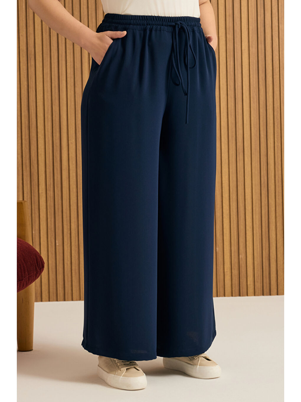 Lacivert Beli Lastikli Pantolon Etek-3