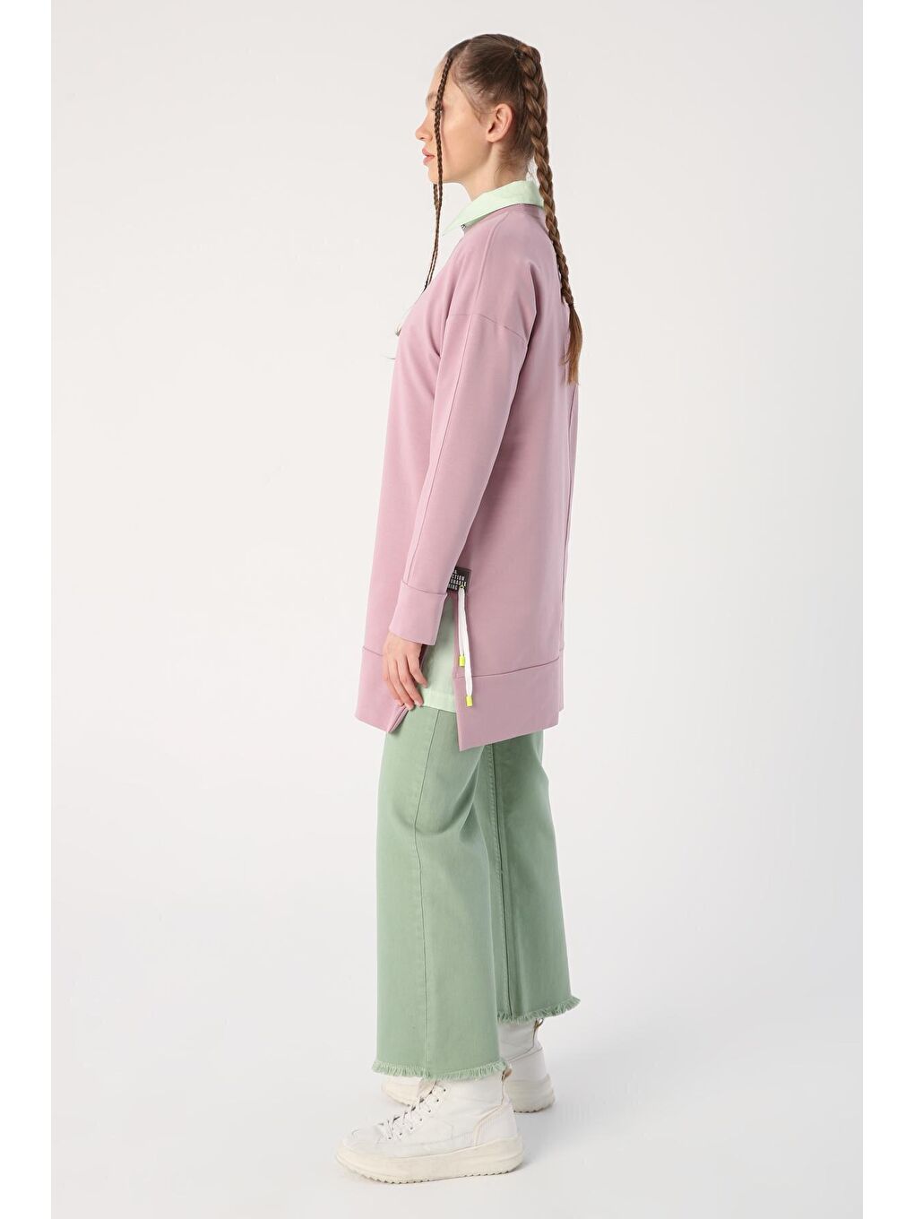 Soft Lila Süs Kordonlu Yırtmaçlı Tunik-2