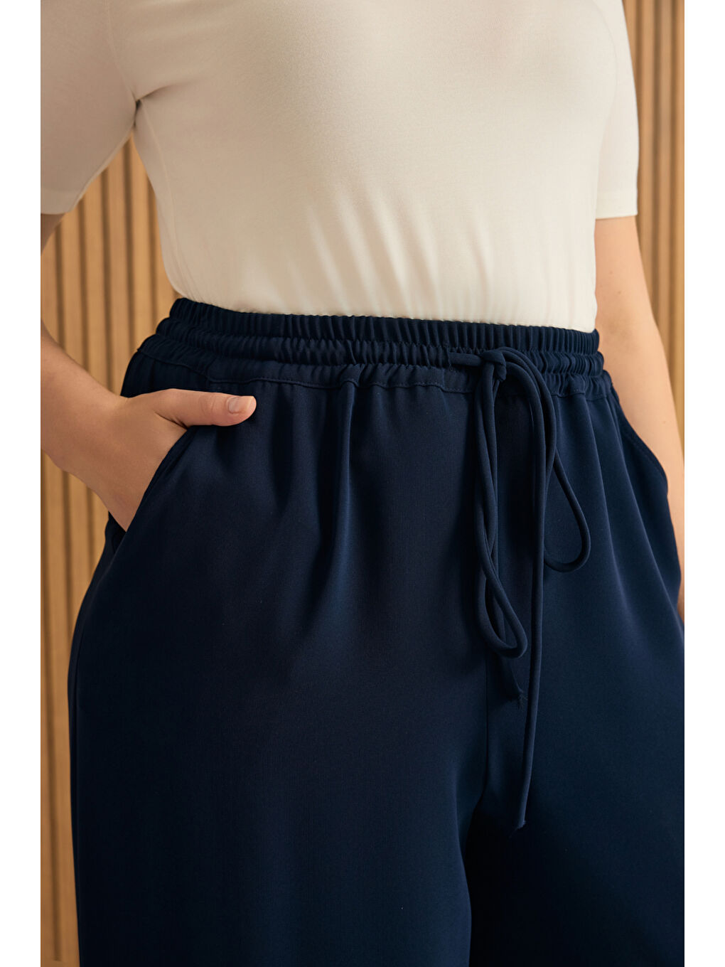 Lacivert Beli Lastikli Pantolon Etek-4