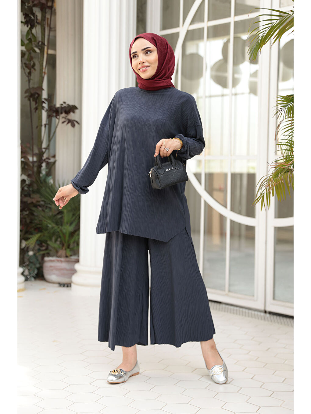 Kadın Kabarık Kumaş Takım Antrasit-1