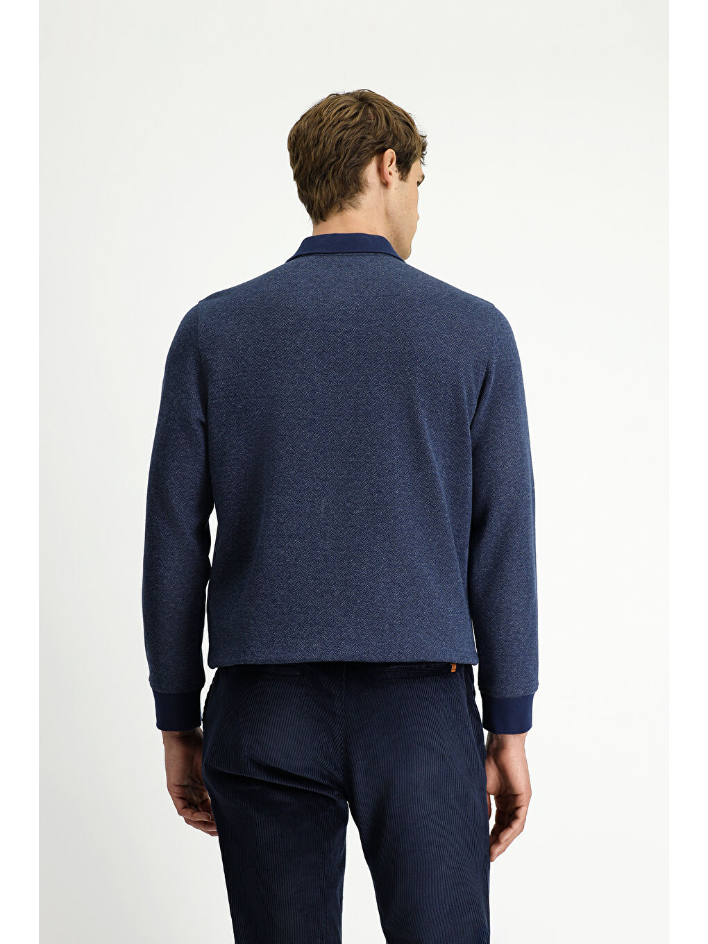 Lacivert Polo Yaka Regular Fit Desenli Fermuarlı Pamuklu Sweatshirt-4