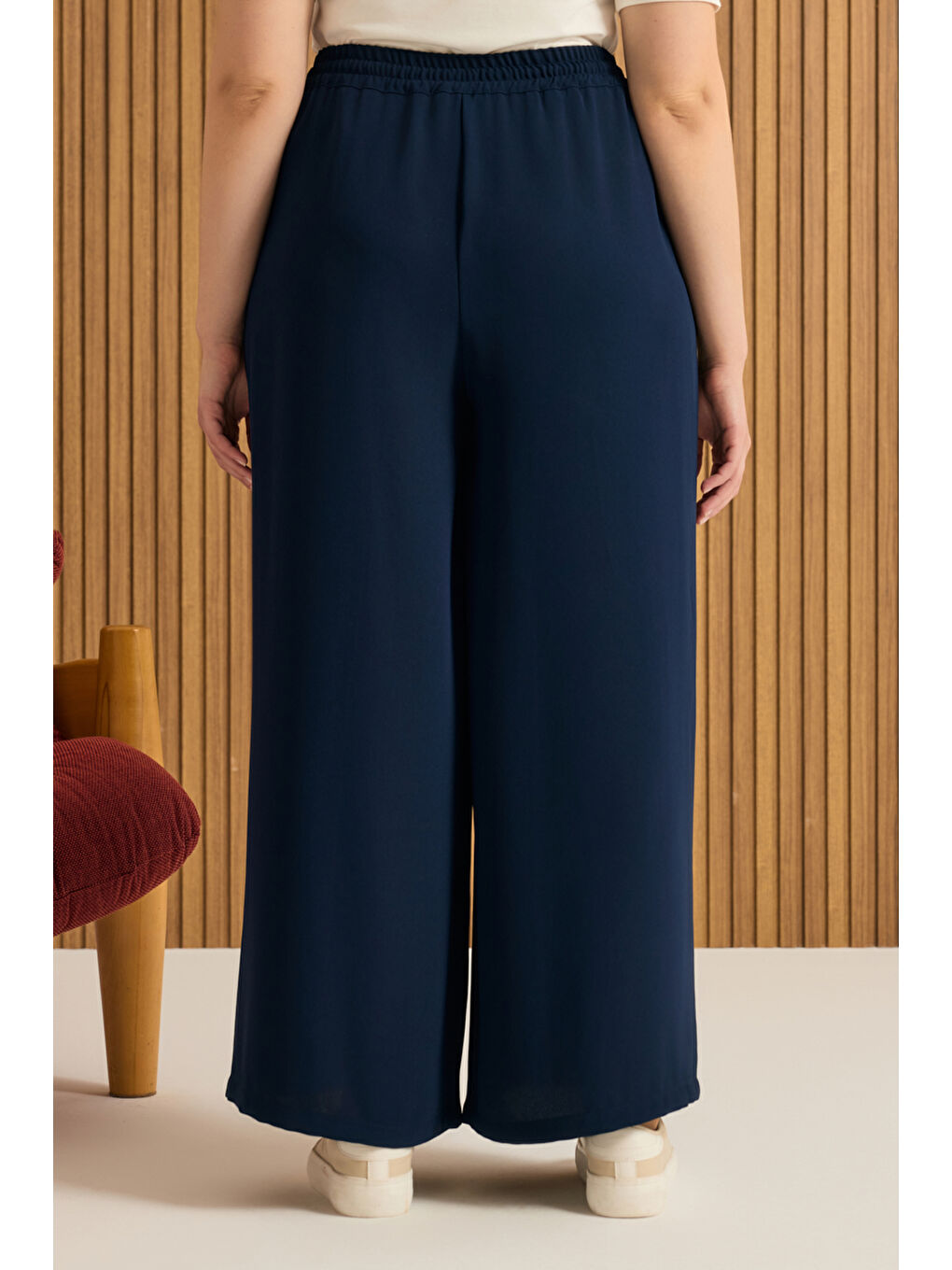 Lacivert Beli Lastikli Pantolon Etek-5